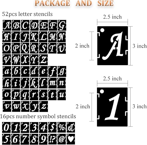 Miniatura 8 de Eage Plantillas de letras del alfabeto de 3 pulgadas, 68 plantillas de plástico reutilizables con símbolos de letras y números, kit de plantillas