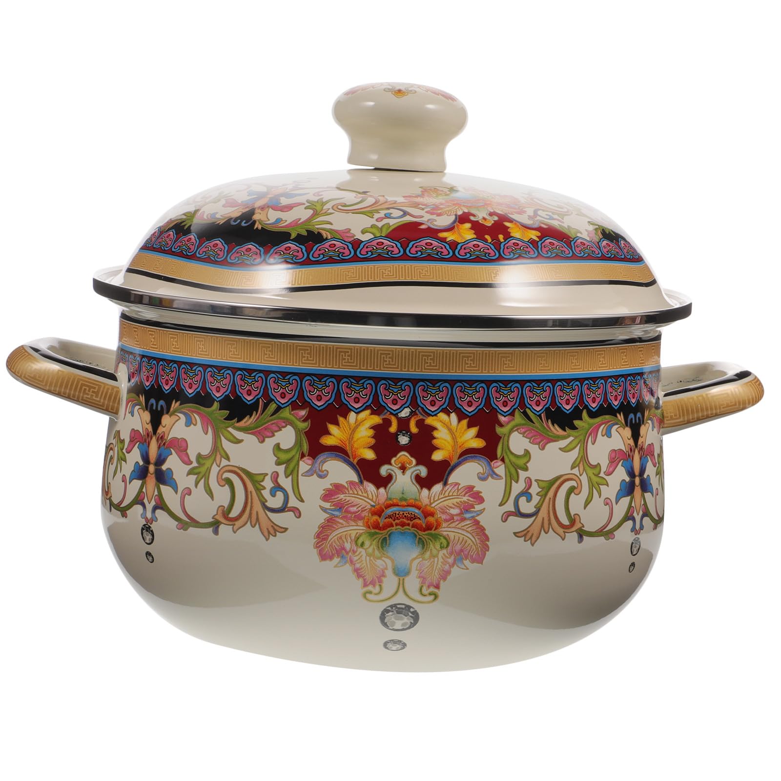 Vintage Emaille Kochtopf mit Deckel Dicker Suppentopf mit Doppeltem Griff Geeignet für Herdarten und Backofen Leicht zu Reinigen und Hitzebeständig