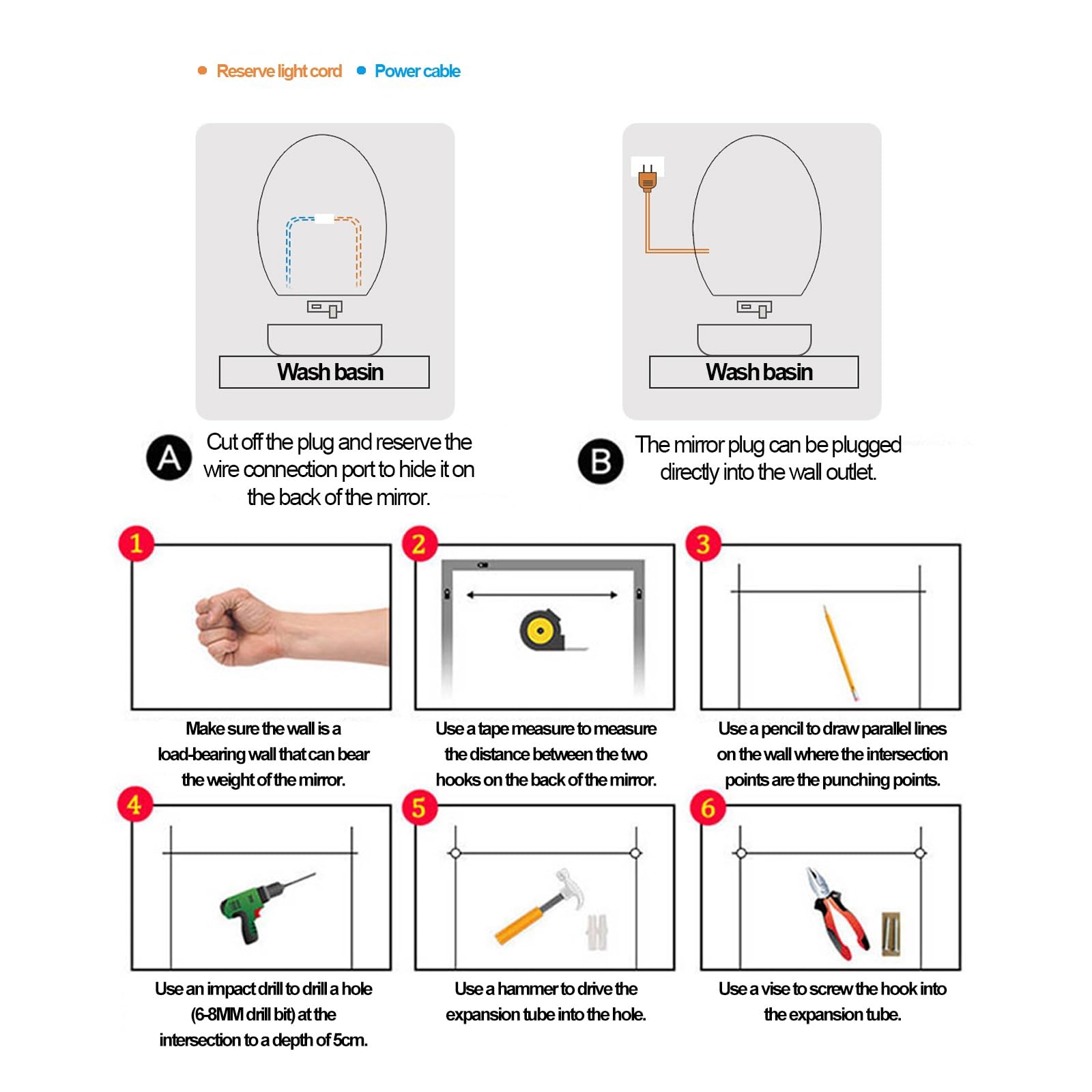 Lustra na Ścianę, Przeciwmgielne, Ściemnialne, 3 Kolory Podświetlane Światła LED Podświetlane Lustro Kosmetyczne Montowane na Ścianie do Łazienki, Salonu, Sypialni (Size : 40x60cm(15.7x23.6in))