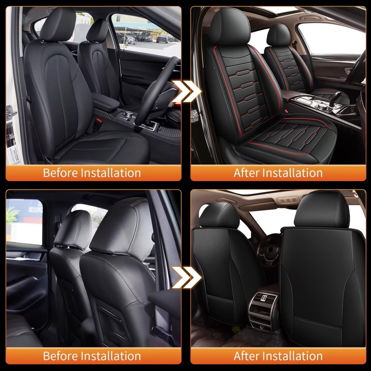 AOMSAZTO Leather Car Seat Cover Custom Fit for Jeep Cherokee 2014-2024 2025 Faux Leather Car Seat Protector Cherokee Seat Covers Vehicle Cushion Covers Waterproof Carseat 2 Front Seat Black&Red