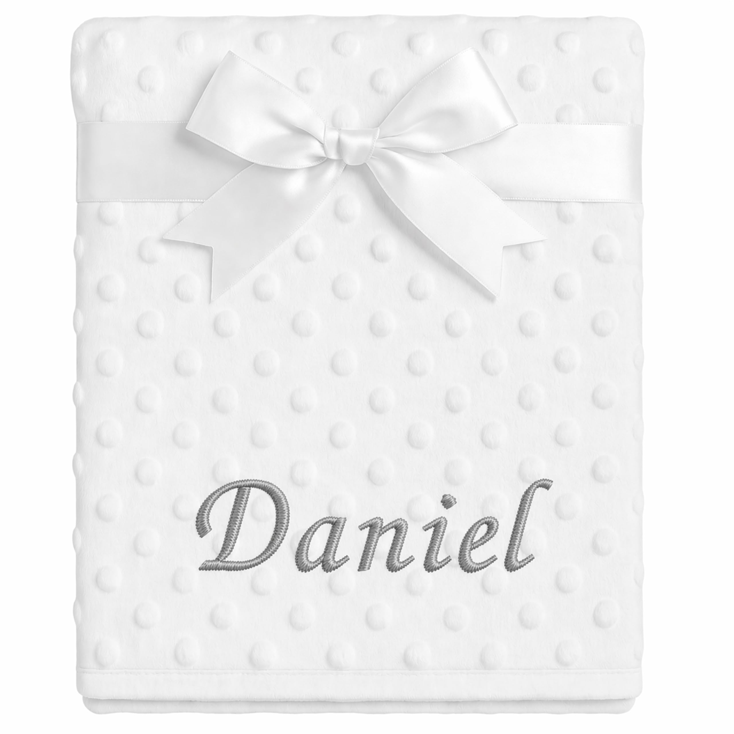 Baby Boy Girl Personalised Blanket Embroidered Name Bobble Star (White Bobble)