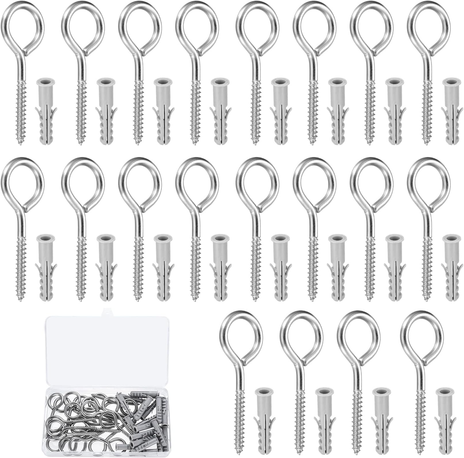Stainless Steel Heavy Duty Eye Bolts - 21 M5x70mm Screw-in Hooks for Wood Indoor Outdoor Climbing Plants + 21 Wall Plugs