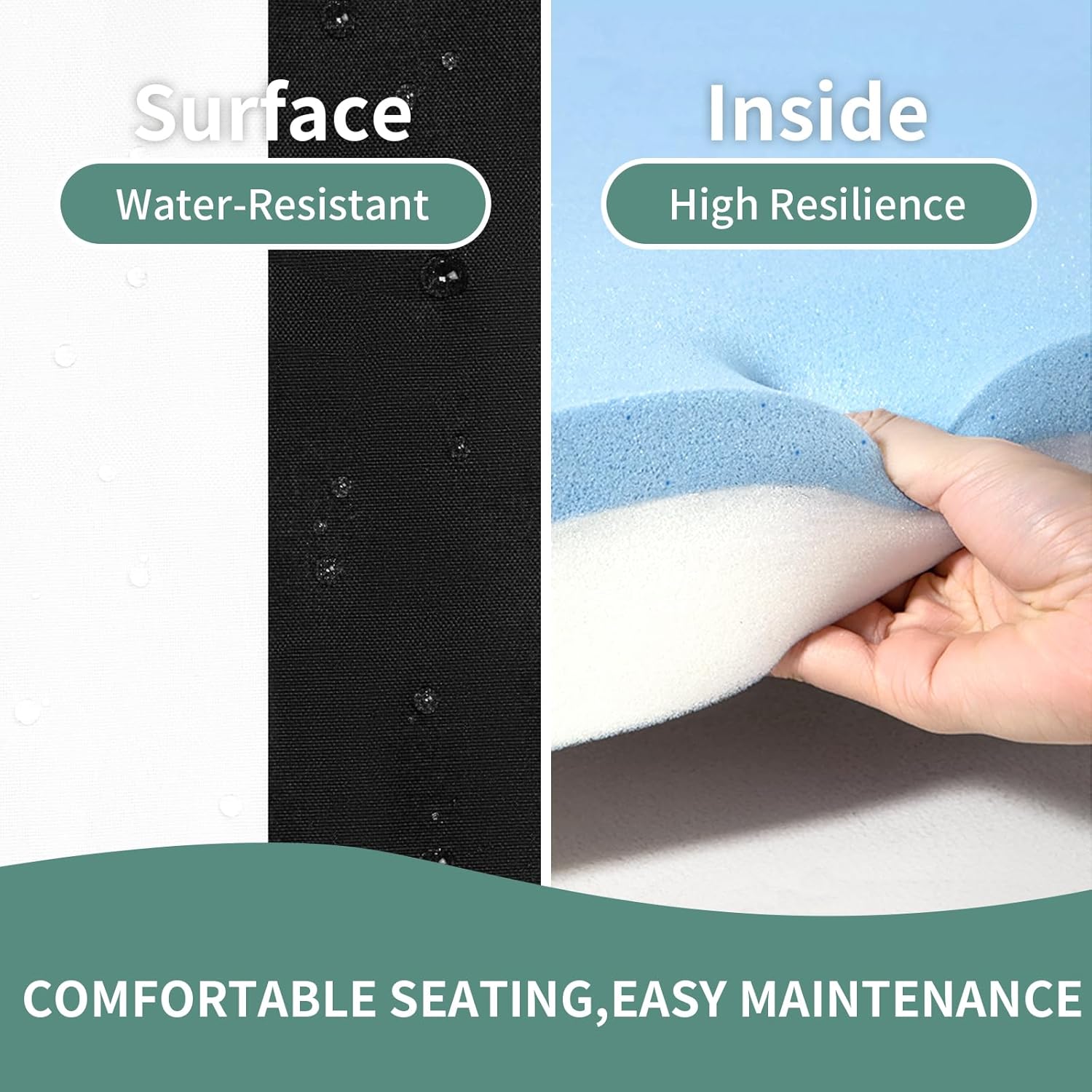 Outdoor Chair Cushions Set of 4,19"x19" Memory Foam Patio Chair Pads with Ties, Round Corner Seat Cushion for Outdoor Furniture Garden Deck,Black White