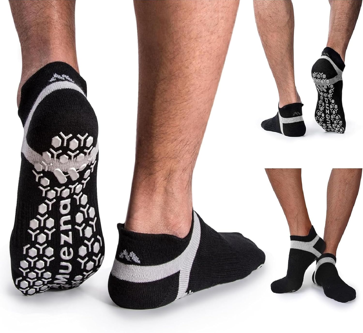 Muezna Men's Non-Slip Yoga Socks, Anti-Skid Pilates, Barre, Bikram Fitness Hospital Slipper Socks with Grips
