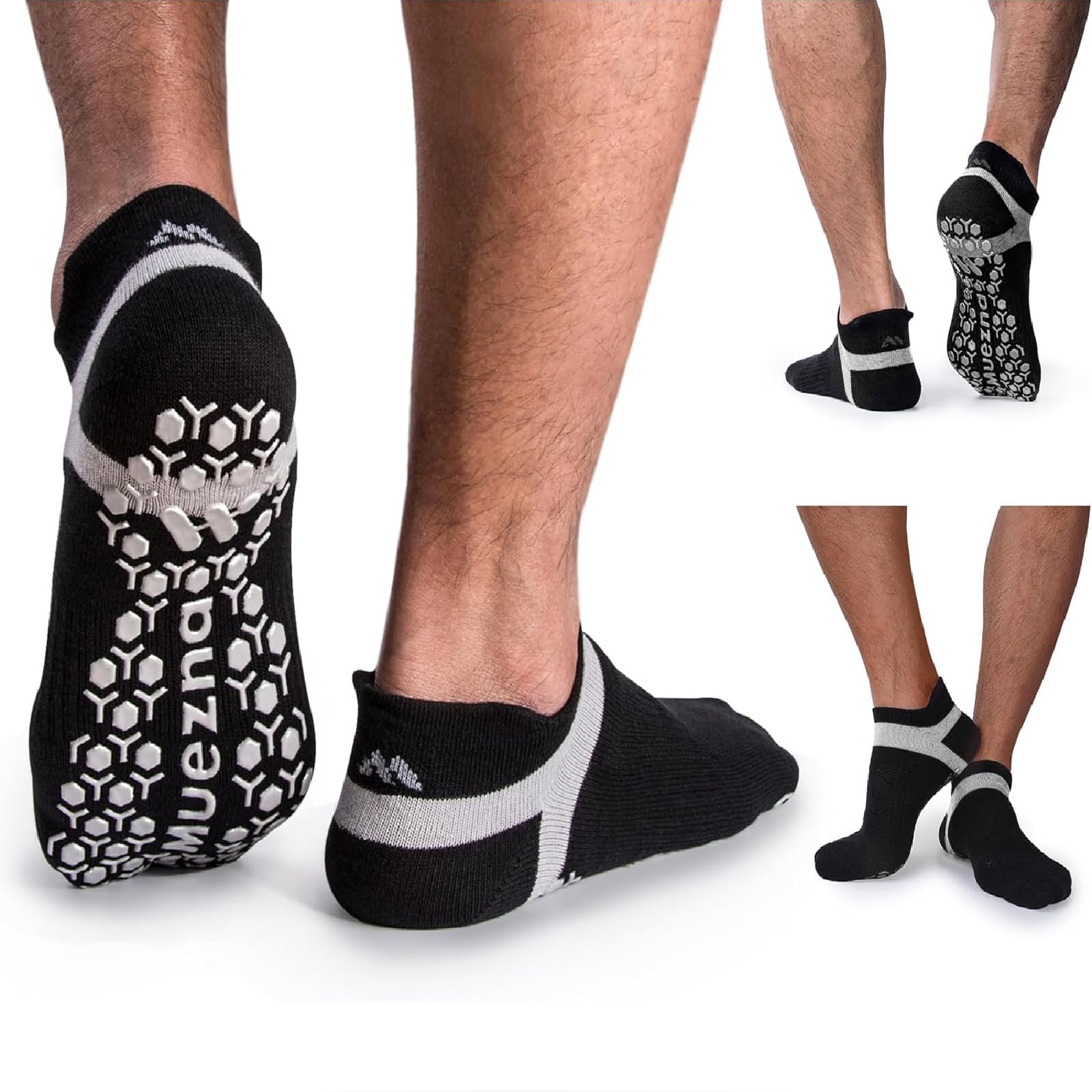 Muezna Non Slip Men's Yoga Socks, Anti-Skid Pilates, Barre, Bikram Fitness Hospital Socks with Grips