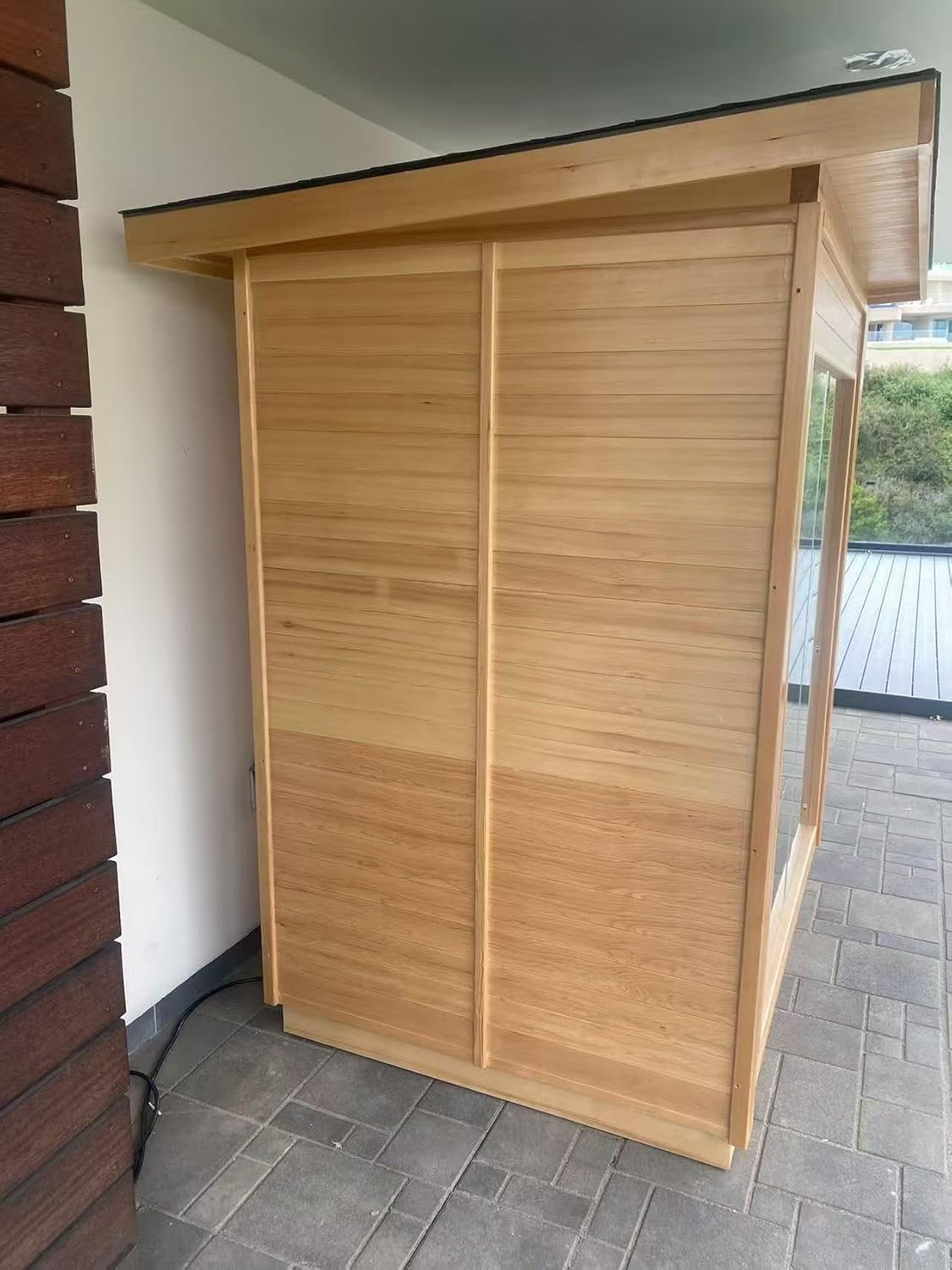 3-Person Hybrid Home Wood Sauna, Indoor/Outdoor WiFi Control Far Infrared & Traditional Hemlock Steam Saunas Spa Room with Red Light Therapy, 11 Heaters& Electric Stove, Accessories, Rightdoor