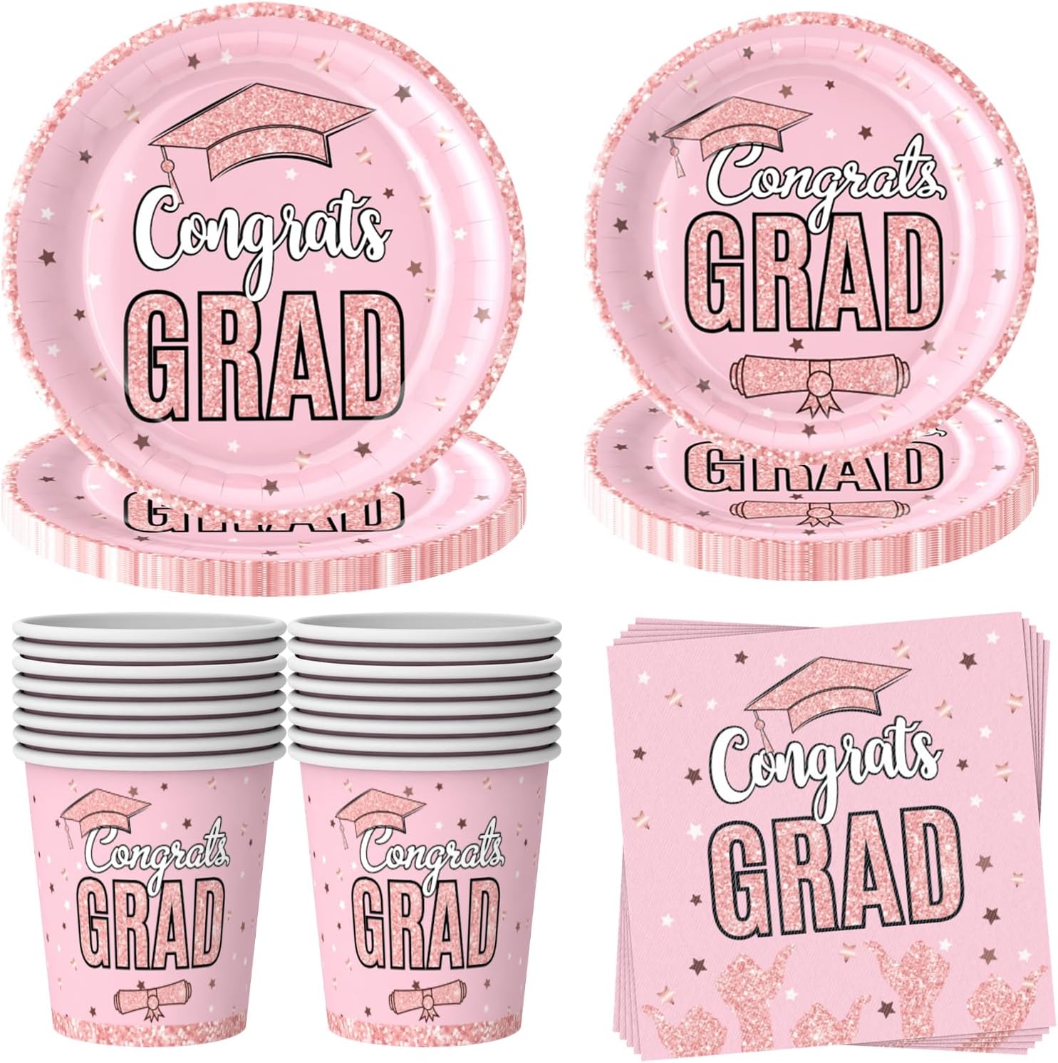 80pcs Pink Graduation Decorations Tableleware Graduations