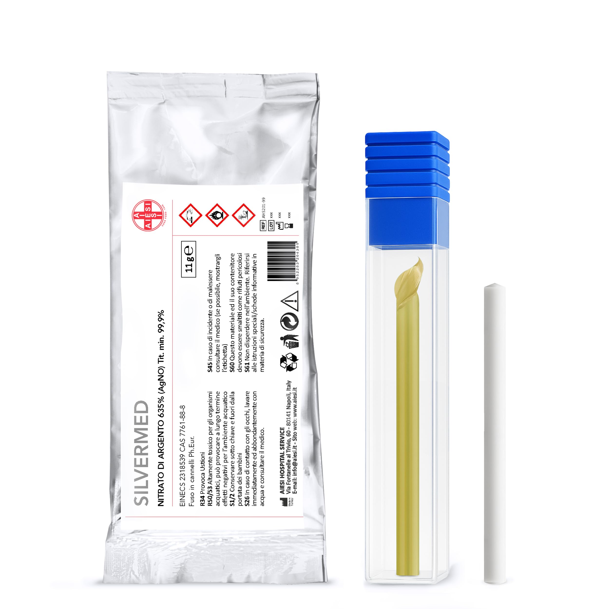 AIESI® Nitrato di Argento Ph. Eur. puro (Cannello 11 grammi) AgNo3 SILVERMED 99