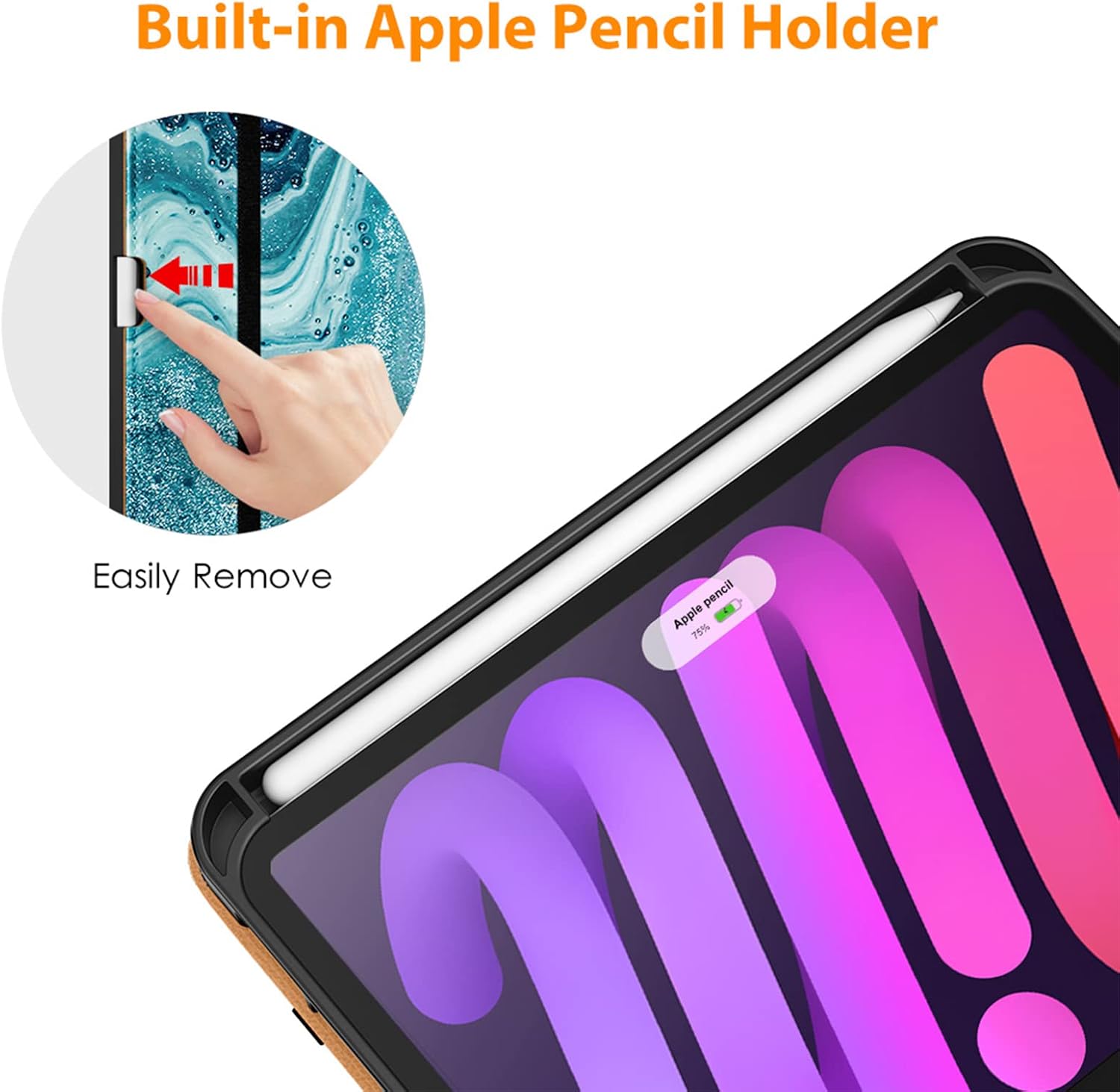 DTTO New iPad Mini 6th Generation Case 8.3 Inch 2021, Premium Leather Business Folio Stand Cover with Built-in Apple Pencil Holder-Auto Wake/Sleep and Multiple Viewing Angles-Sandy Wave