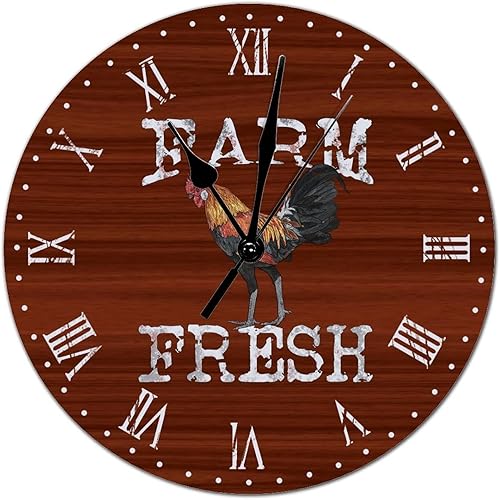 Reloj de pared redondo de madera de estilo rústico retro, con números romanos de madera, con números romanos, silencioso, sin tictac, funciona con