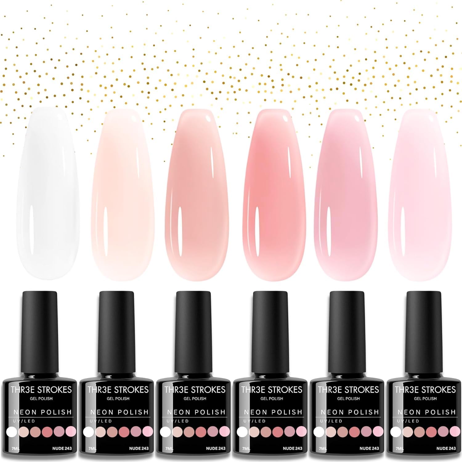 THR3E STROKES Gel Nail Polish Set- 6 Colors Nude Gel Polish All Seasons Skin Tones Pink Neutral Brown Gel Polish Kit (Uv/Led Lamp Required) Shades Need At Least 3 Layers, Shine Finish, 7 Milliliters (NUDE234)-image-26
