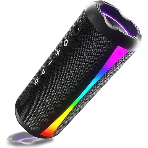 Portable Bluetooth Speaker, 2026 Bluetooth Wireless Speaker 5.4 with RGB Lights, 20H Playtime with Deep Bass, IP7 Waterproof, TWS Pairing, Portable Speaker for Travel/Party/Home/Gifts, Black