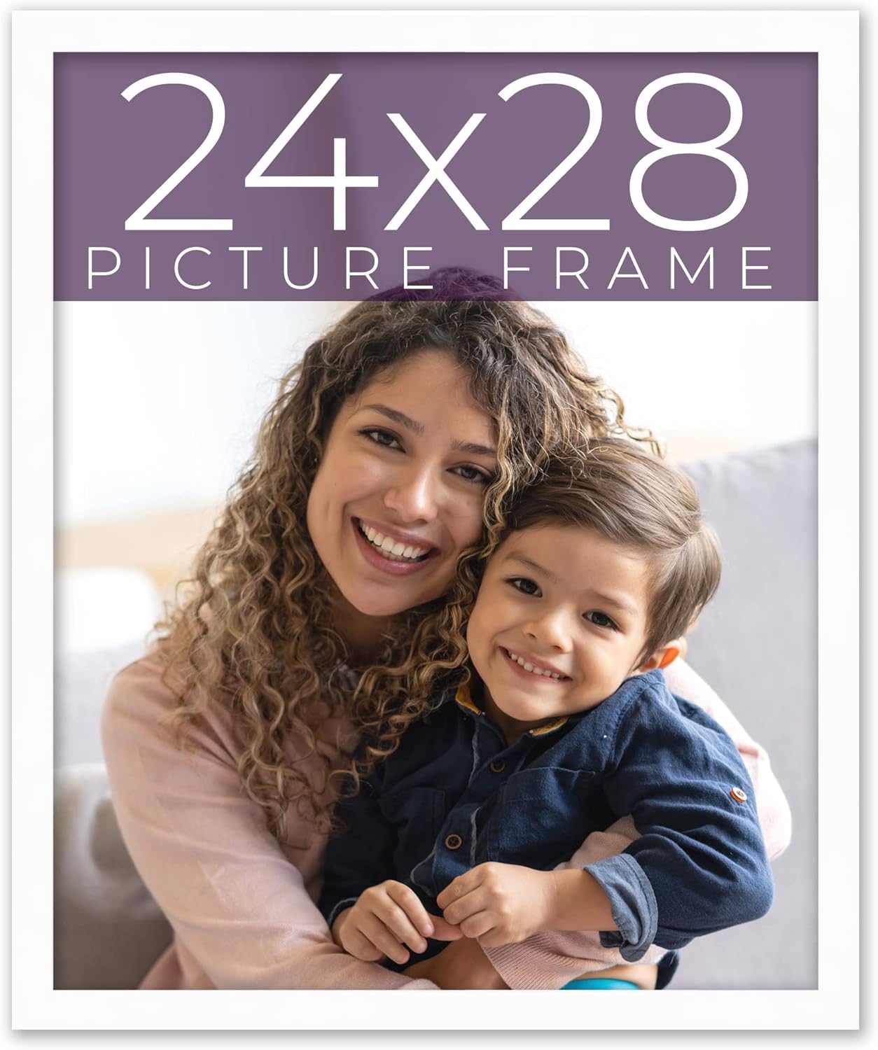 24x28 Frame White Real Wood Picture Frame Width 0.75 Inches | Interior Frame Depth 0.5 Inches | White Mid Century Photo Frame Complete with UV Acrylic, Foam Board Backing & Hanging Hardware