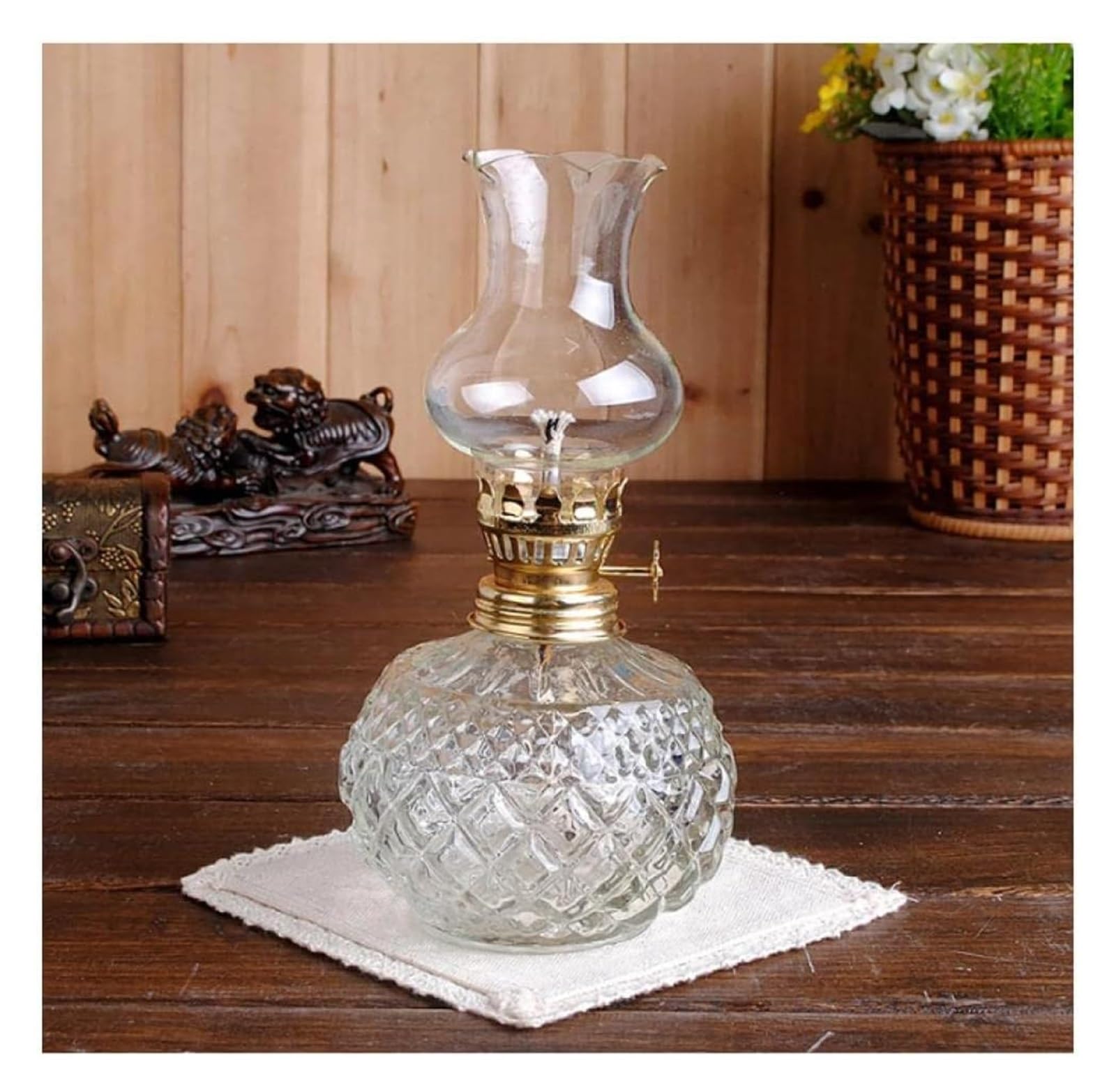 Kerosene lamp, Lantern Decorative Hurricane Lamp Transparent Barn for Indoor Use Home Decor Lighting(Wit)