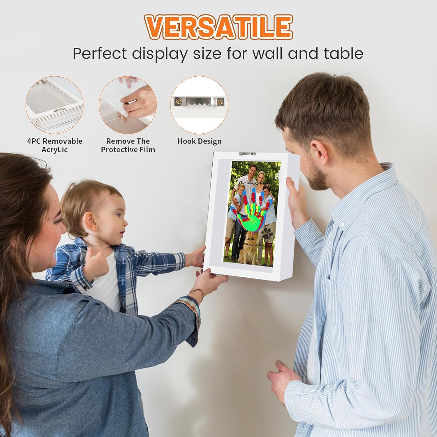 Family Handprint Kit with Picture Frame,Handprint Craft for Family Memory Making&Home Decor,DIY Hand Print Keepsake Gift for New Baby, New Parents, Adoption Day, Birthday, Christmas (White)