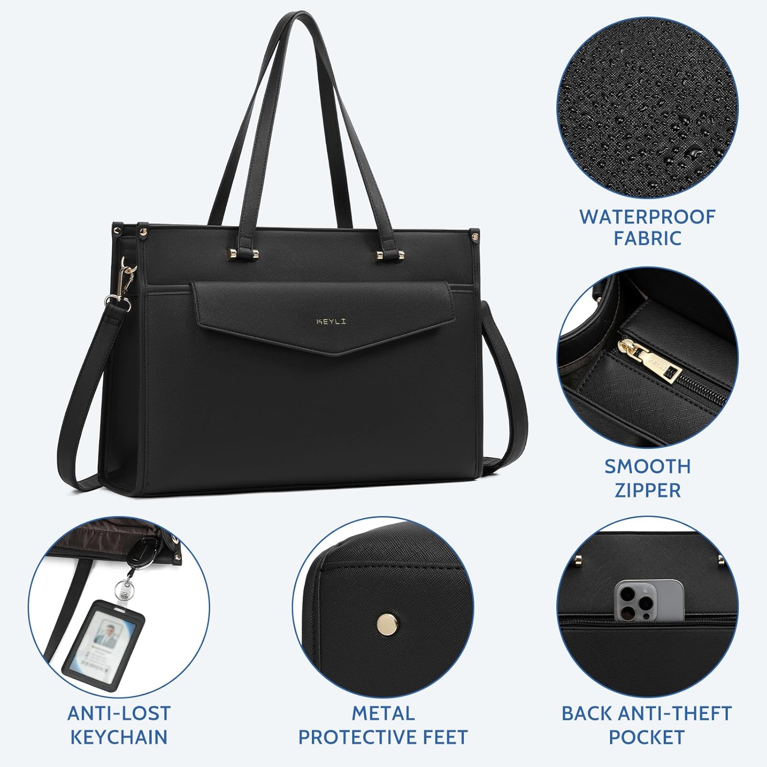 Keyli 3pcs Laptop Bag for Women 15.6 Inch Leather Work Tote Bags Professional Business Office Computer Shoulder Briefcase - Image 6