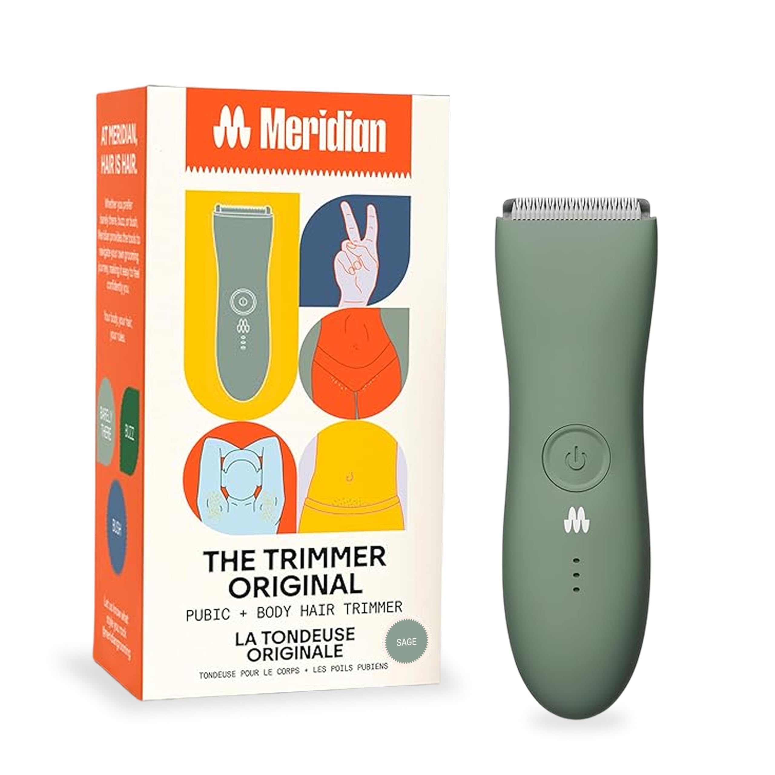 Meridian - The Trimmer - Electric Body & Pubic Hair Trimmer - Waterproof and Cordless for Wet/Dry Use - Painlessly Remove Hair to Feel Fresh Down There - for Men & Women - 90 Min Battery Life, Sage