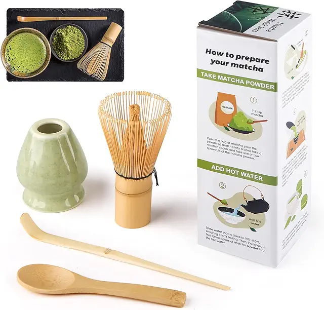 4-Piece Matcha Kit with Bamboo Whisk, Spoon & Holder - Traditional Japanese Tea Ceremony Set