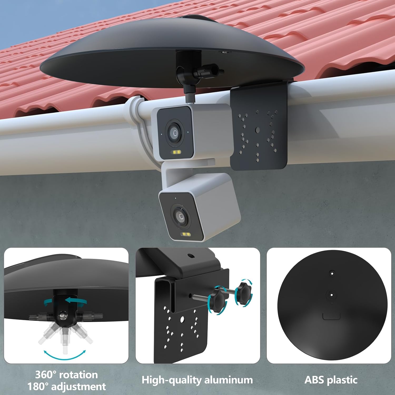 Outdoor Camera Sun rain Shade Shield Cover with Adjustable Gutter Mount for WYZE Cam Pan V1/V2/V3/V4,WYZE Duo Cam Pan,eufy Security Indoor Cam,TP-Link Tapo Pan/Kasa Pan/Tilt Cameras (Black)