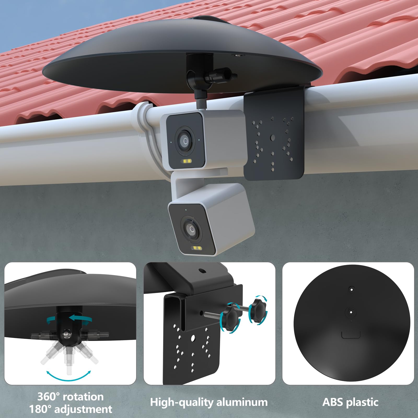 Pare-soleil pour caméra extérieure avec support de gouttière réglable pour caméras de sécurité Wyze, AOSU, Blink, Arlo, R-ing, TP-Link Tapo, Reolink, SEHMUA, Cinnado (Noir)