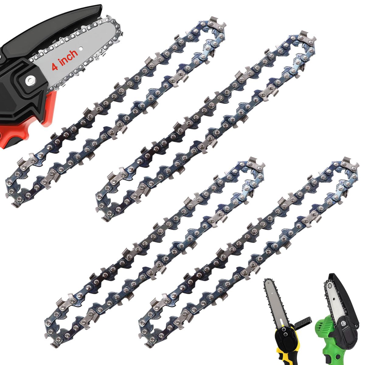4PCS 4 Inch Mini Chainsaw Chain,4 Inch 1/4" Replacement Guide Saw Chain for Cordless Electric Portable Mini Chainsaw for Wood Branch Cutting O-083-4PCS