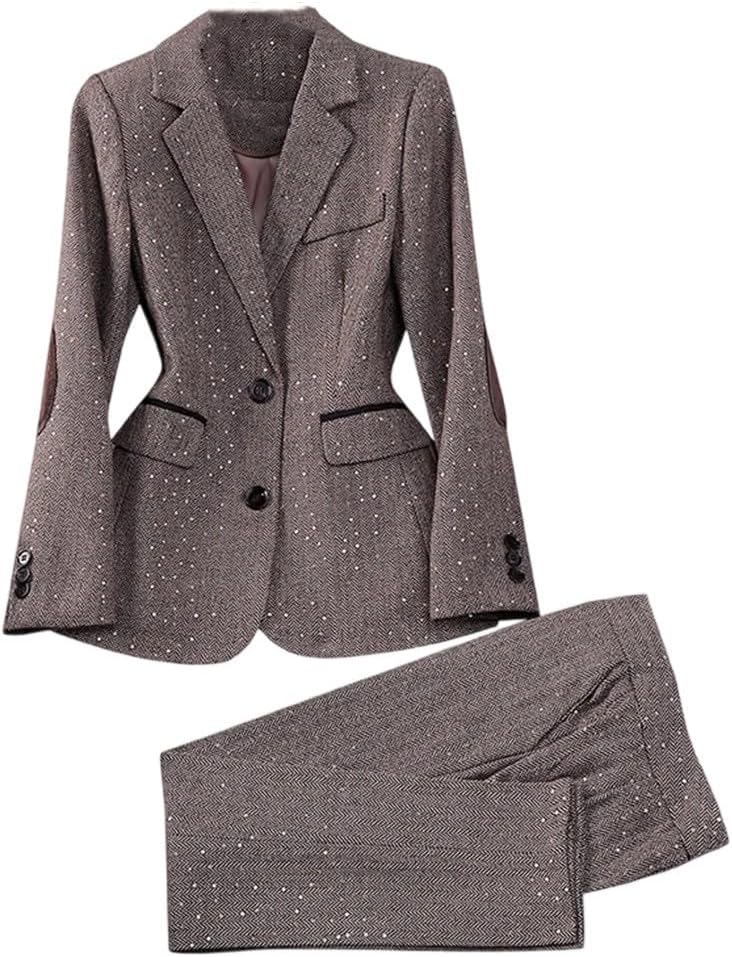 Women’s Blazer Suit Set Sequin Jacket and Pants Two Piece Outfit Business Casual Office Workwear