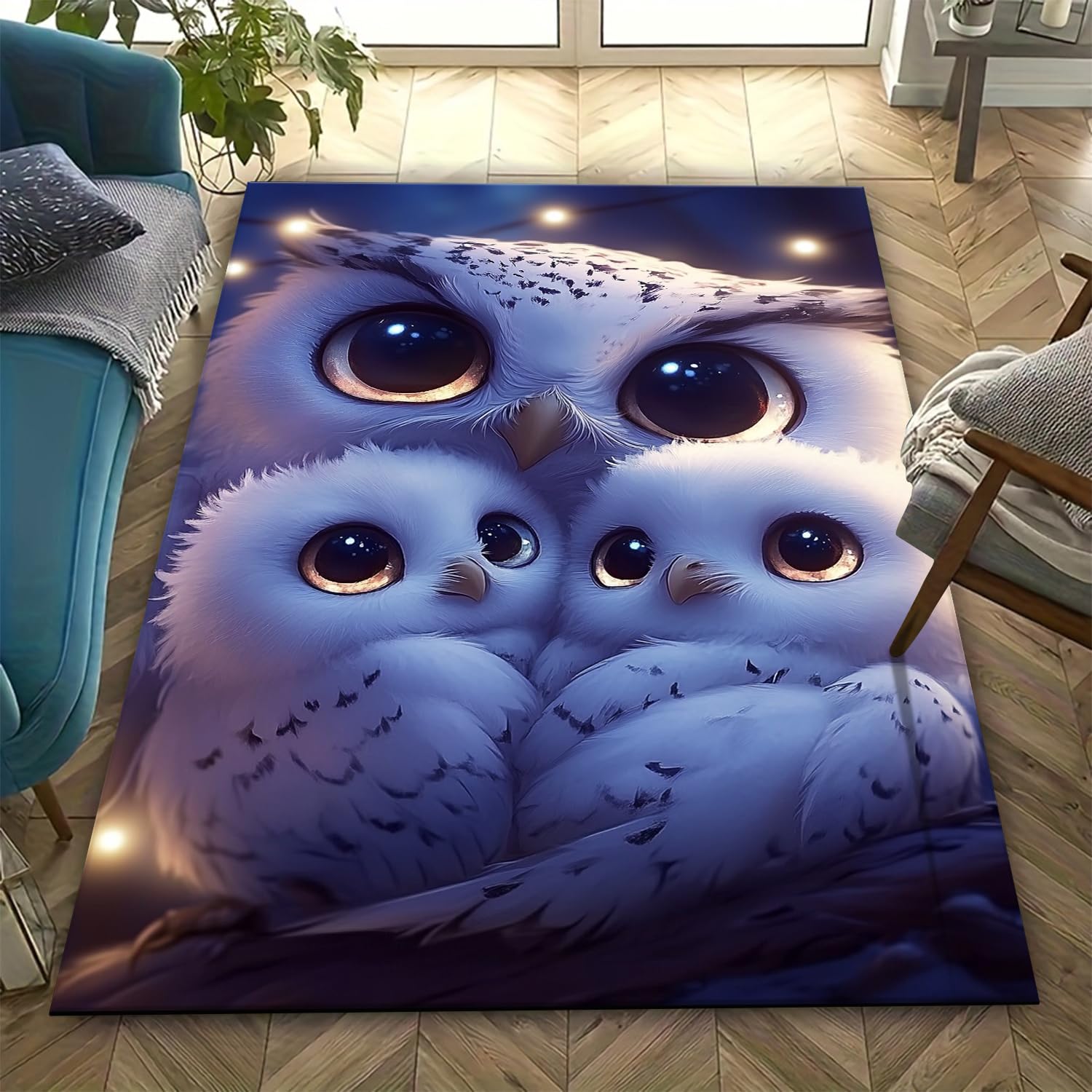 Tapis hibou 3D facile à nettoyer pour en finir avec la poussière dans le salon