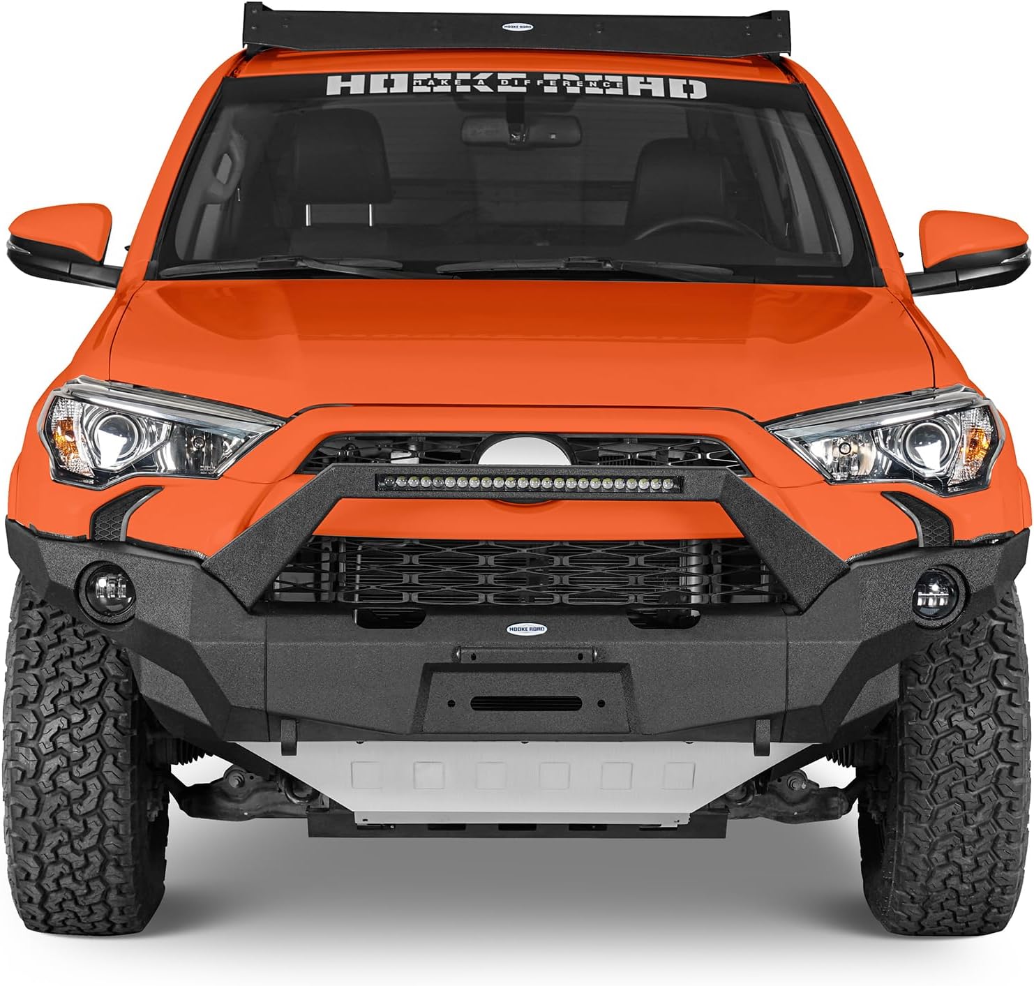 Hooke Road 4Runner Front Bumper Full Width Steel Bumper for 2014-2024 Toyota 4Runner (Excluding Limited Models), Overland Off-Road Bumper w/Bull Bar & Winch Plate & LED Light Bar