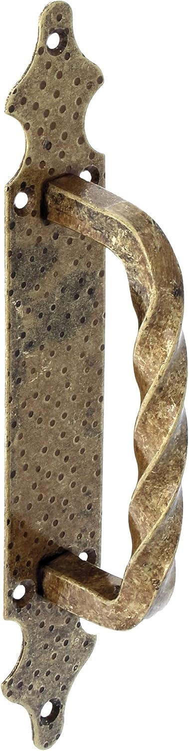 Amig - Zamak handle with steel dotted plate 28 x 4.5 cm - Handle for Passage Doors, Sliding Fence and Gates - Antique Gold- Easy installation with screws