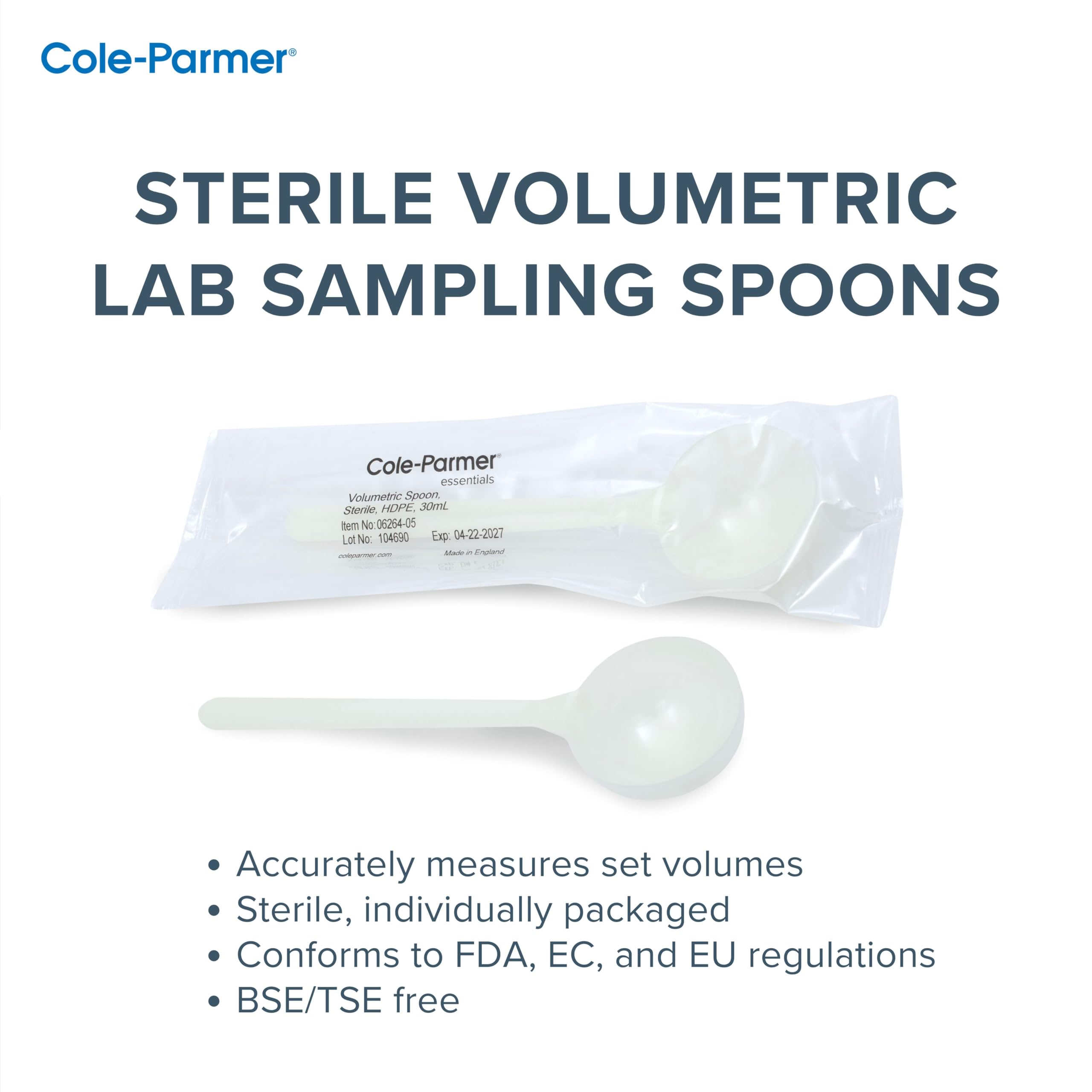 Cole-Parmer Cucchiai sterili volumetrici da laboratorio campionamento, HDPE, 1 ml (0,9 g); 100/PK.