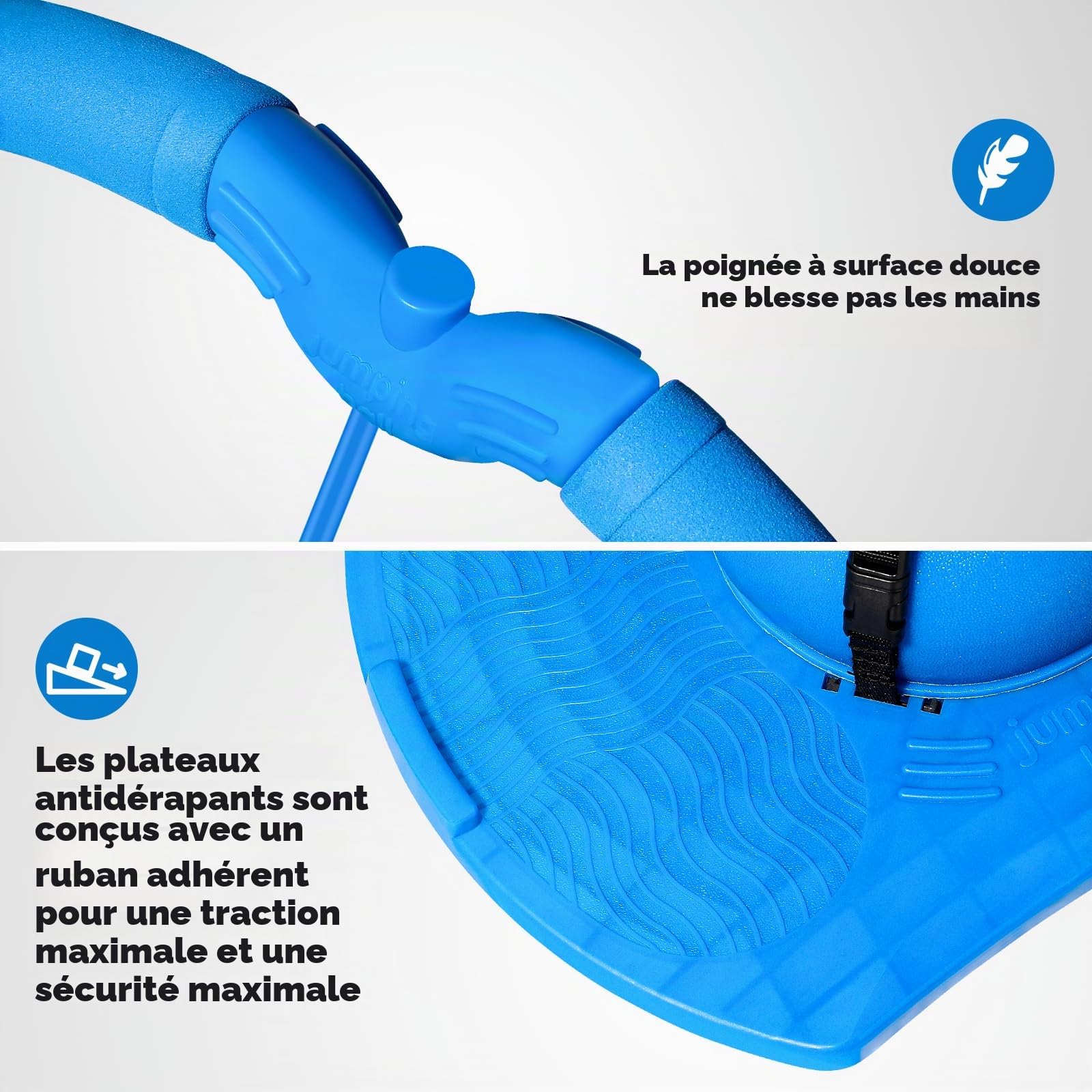 Super-Life Pull sauteur avec poignée et pompe à ballon, jouet à rebond haut, planche à sauter, bâton sauteur sûr et amusant pour enfants, garçons, filles et adultes (bleu)