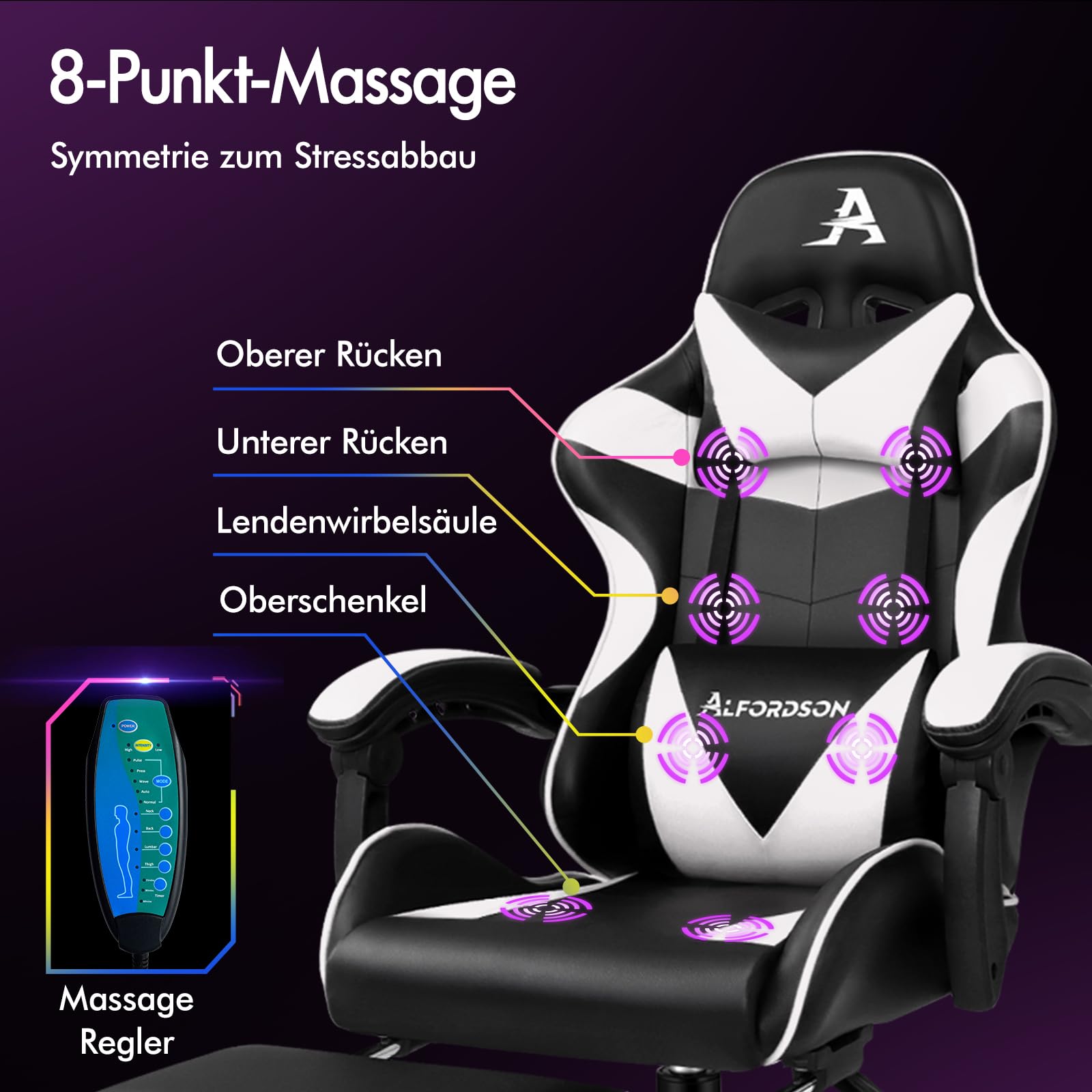 COMHOMA Gamingstoel voor grote en zware personen, ergonomische bureaustoel tot 180 kg, 3D COMHOMA Gamingstoel voor grote en zware personen, ergonomische bureaustoel tot 180 kg, 3D