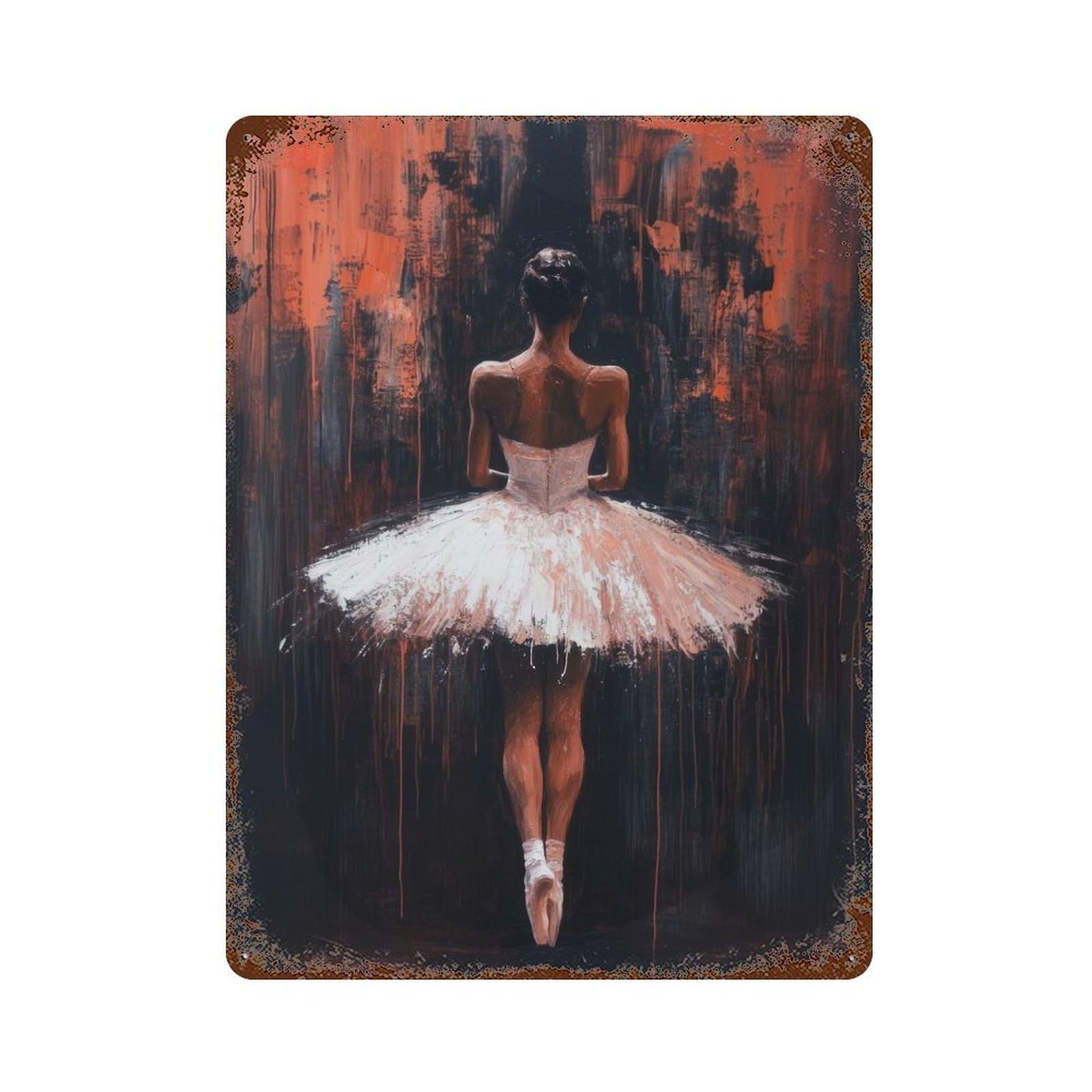Ballet Dancer in Red The Shadow of Ballet Artistic Expression Rust Effect Tin Sign 15.7"x11.8", Industrial Home Decor for Garage, Bar And Workshop Decor