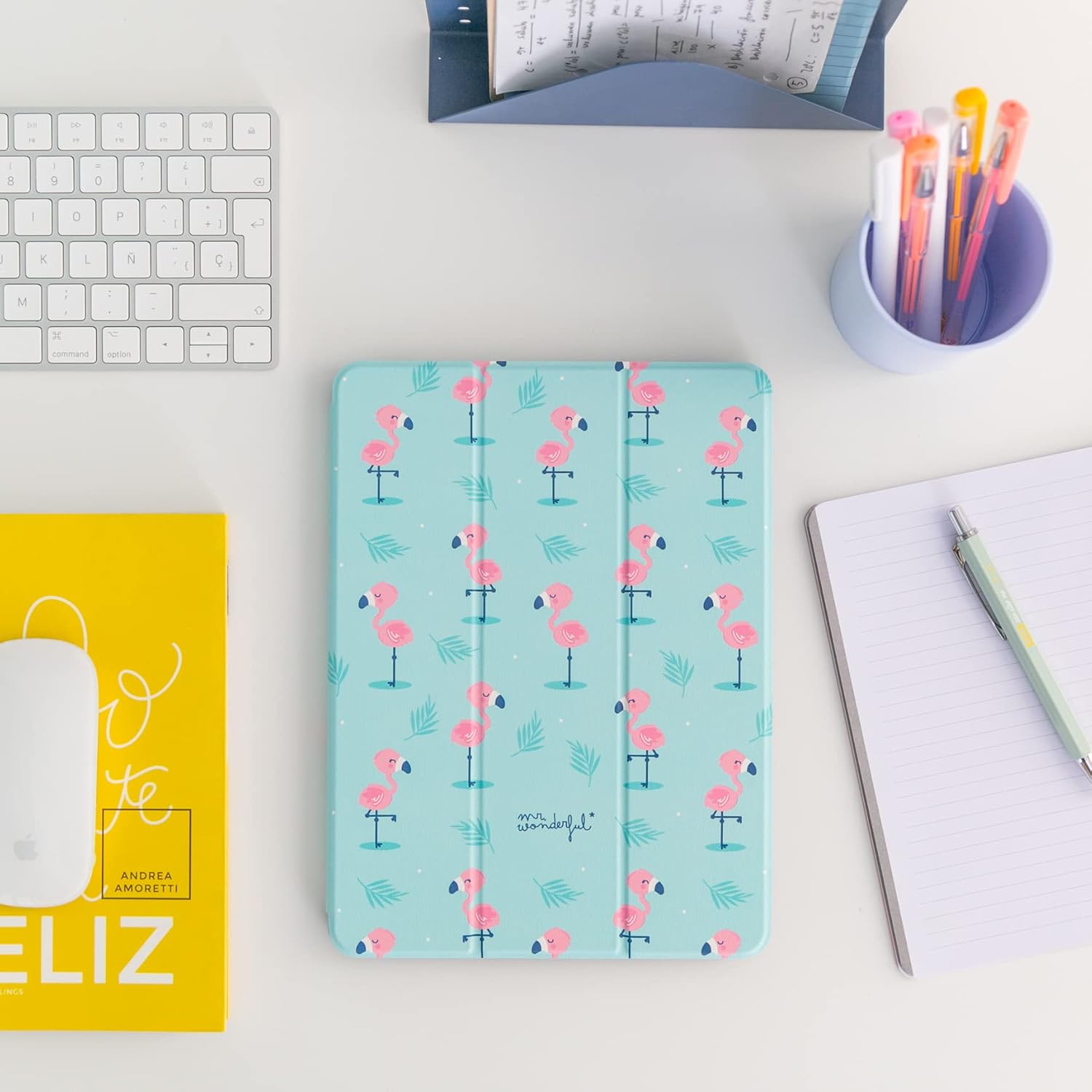 WONDEE Mr Wonderful Case for Apple iPad 10.2 Inch with Magnet Compatible with Smartkeyboard Brand Flamingos, Blue
