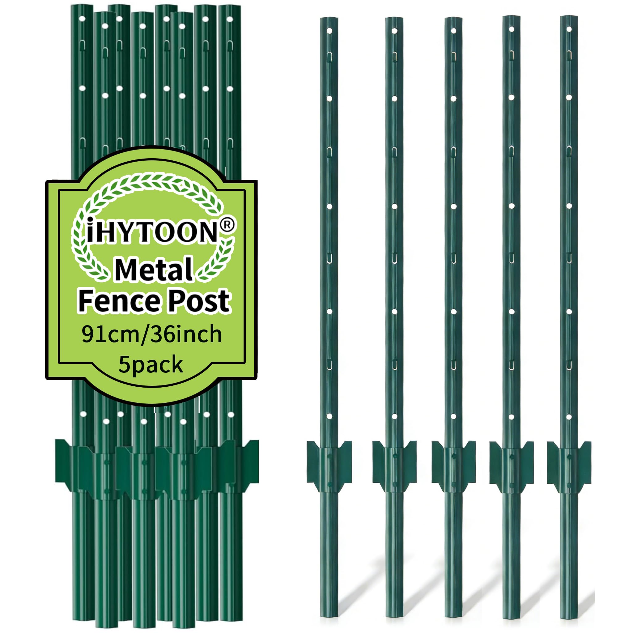 iHYTOON 91cm Zaunpfosten 丨 Robuste und langlebige Metall Zaun Pfosten-Pack von 5, No-Dig Garten U Pfosten für Draht Fechten Stahl Zaun Pfosten für Hof, im Freien (5)