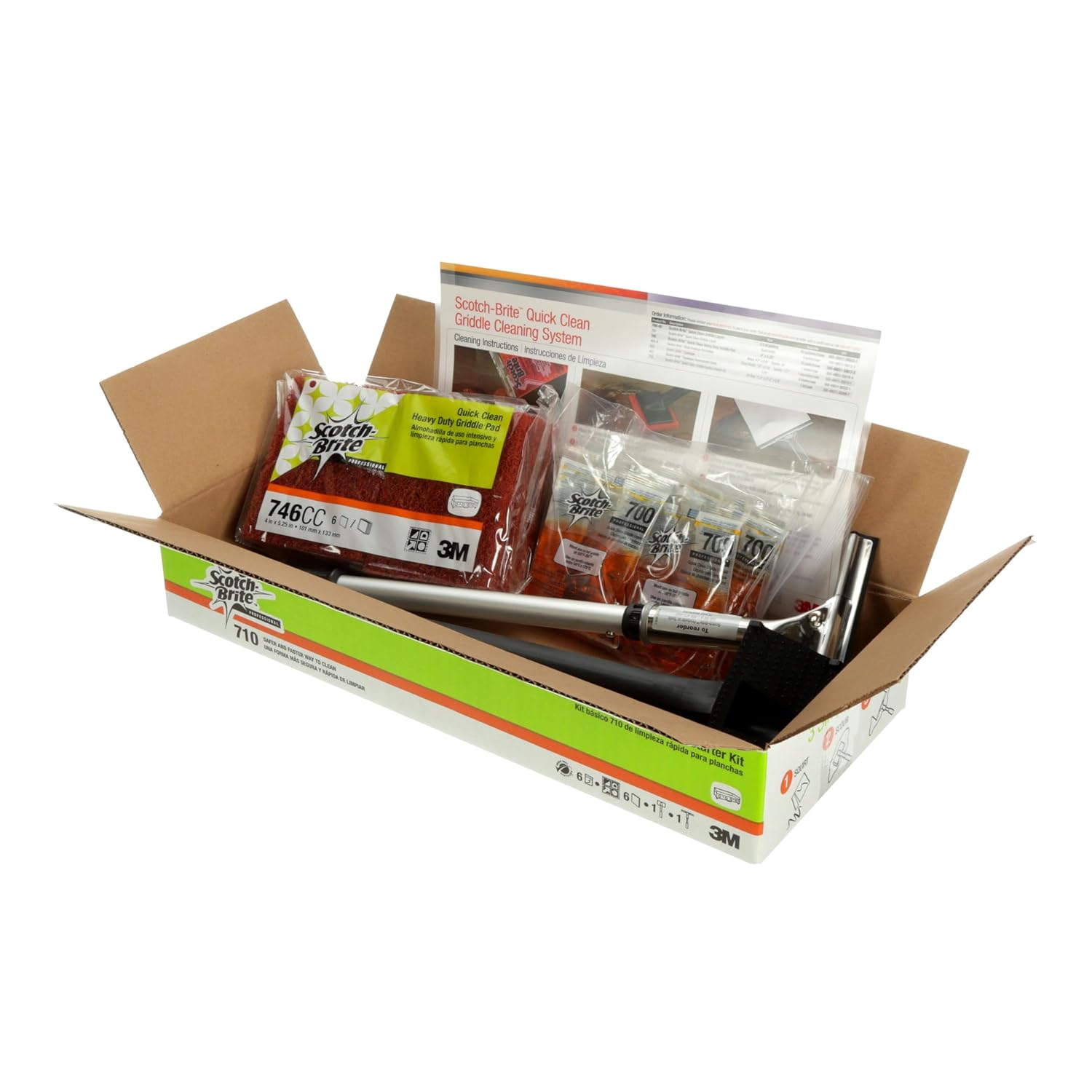 3M Scotch-Brite Griddle Cleaning, Quick Clean System, Heavy Duty, Cleans in 3-5 Minutes, For Baked On Food and Cooking Oils, Use on Hot or Cool Griddle, Orange, (1 System)