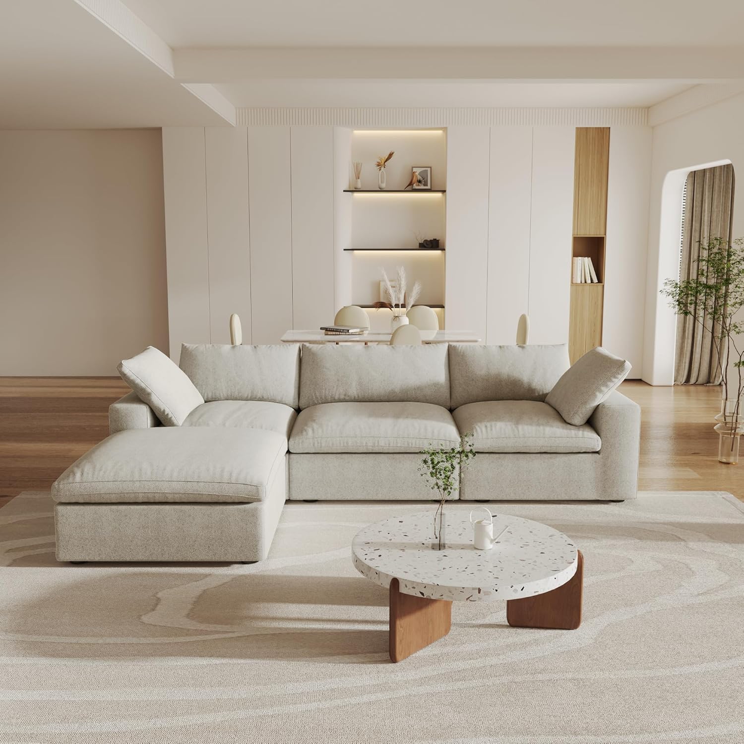 l-shaped modular sectional sofa with storage ottoman for living room, cloud couch, covers washable&replaceable, khaki