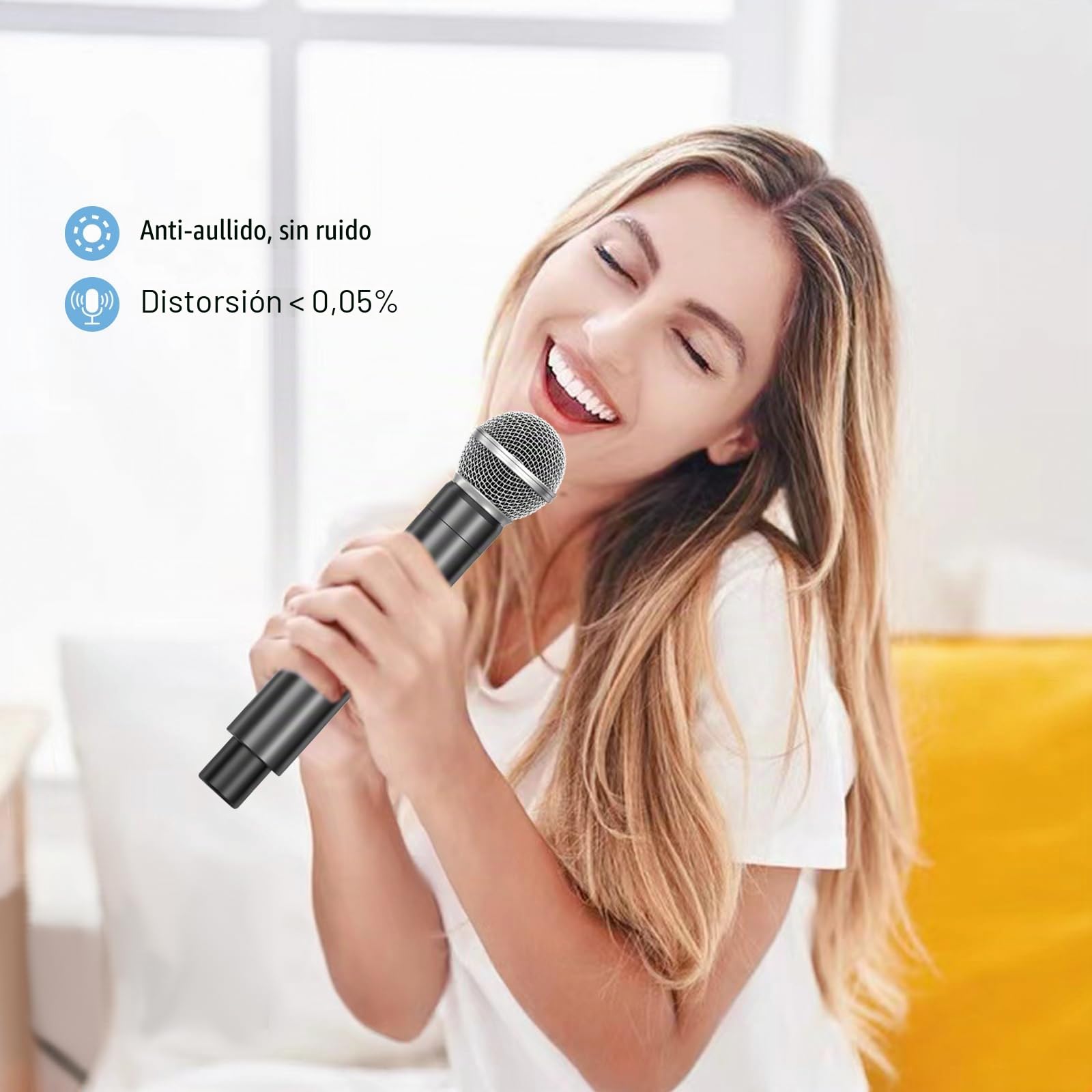 FDUCE W30 Micrófono Inalámbrico, Micrófono Dinámico UHF, Receptor Recargable con Botón de Ajuste de Volumen, para Karaoke, Canto, Fiesta Familiar (60 m)