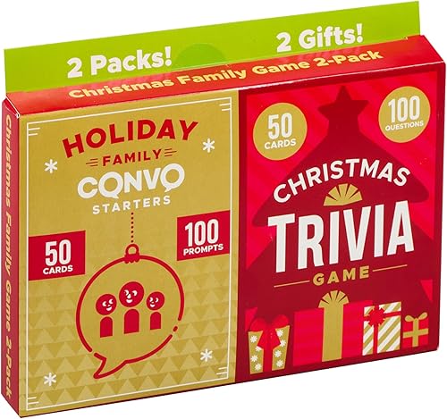 Vista 3 de Buffalo Games - Juego de cartas familiares navideñas paquete de 2 - Iniciadores de conversación navideña y trivia - Grapa de noche