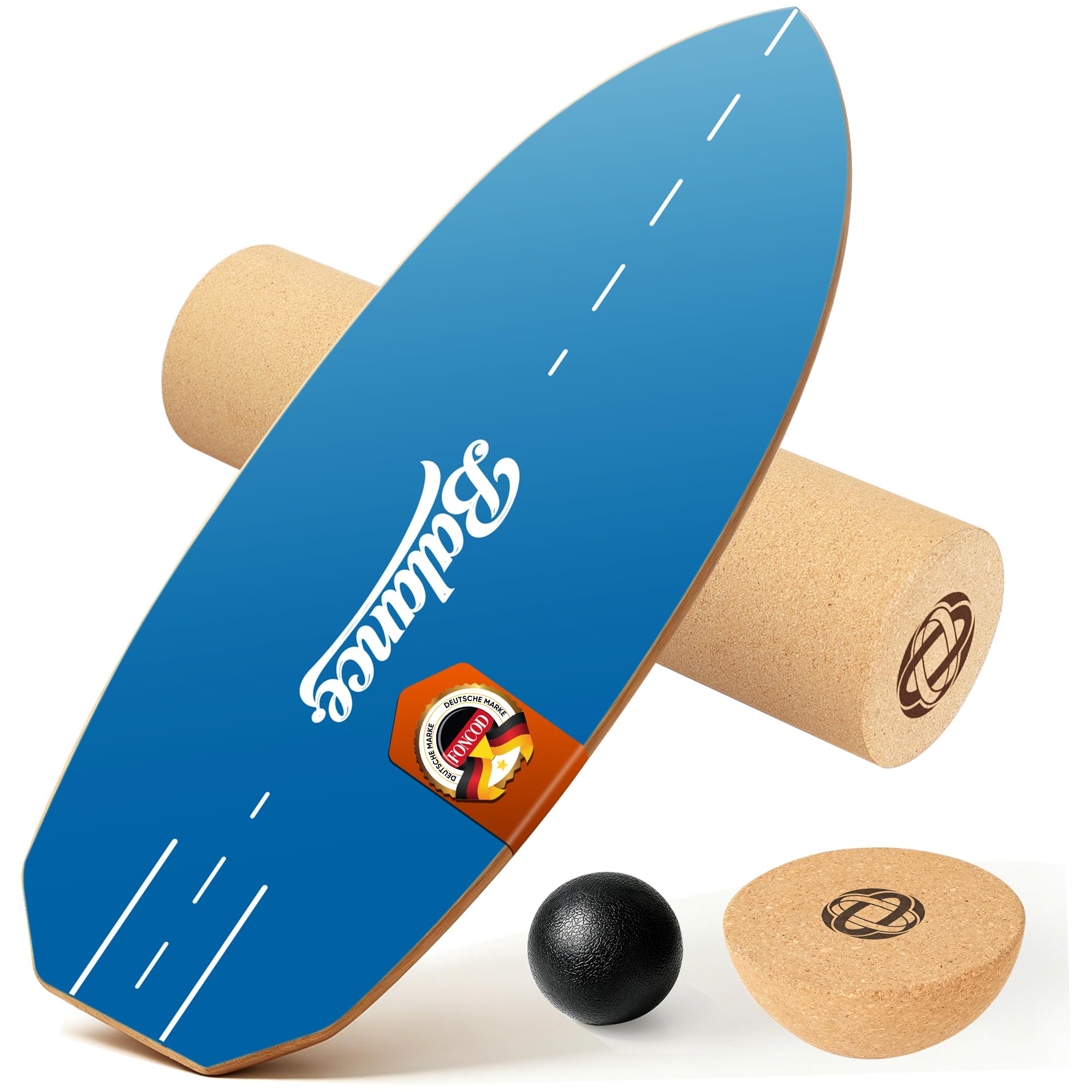 Balance Board Komplett-Set aus Massivholz – 4-in-1 Gleichgewichtsboard mit Rolle, Halbkugel & Faszienball, 78 x 30 cm, belastbar bis 204 kg, rutschfest – für Erwachsene, Anfänger & Profis