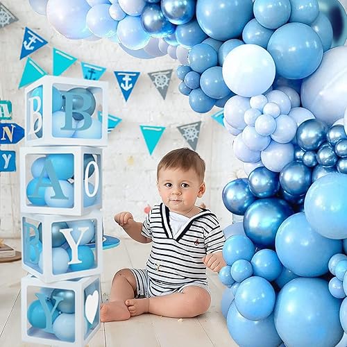 Miniatura 3 de Decoraciones de baby shower para niño, kit de arco de globos azul marino de diferentes tamaños, 4 cajas con letras para baby shower, decoraciones de