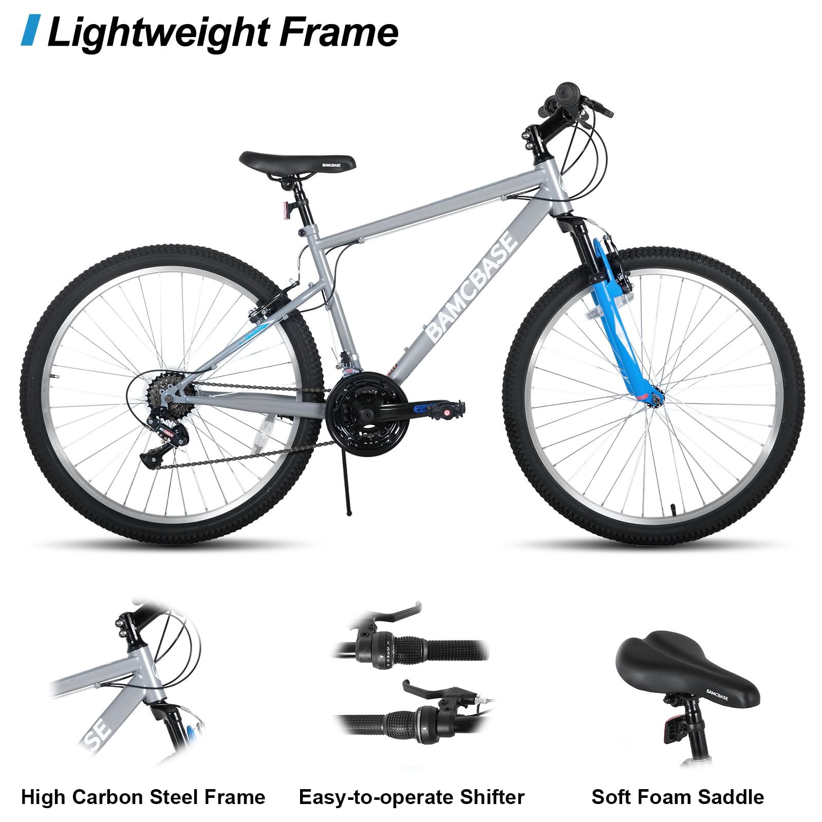 HH HILAND 26 Inch Mountain Bike, Mens Womens MTB with 18 Speeds, High-Tensile Steel Frame, V Brake, Hardtail Bicycle for Adults Gray