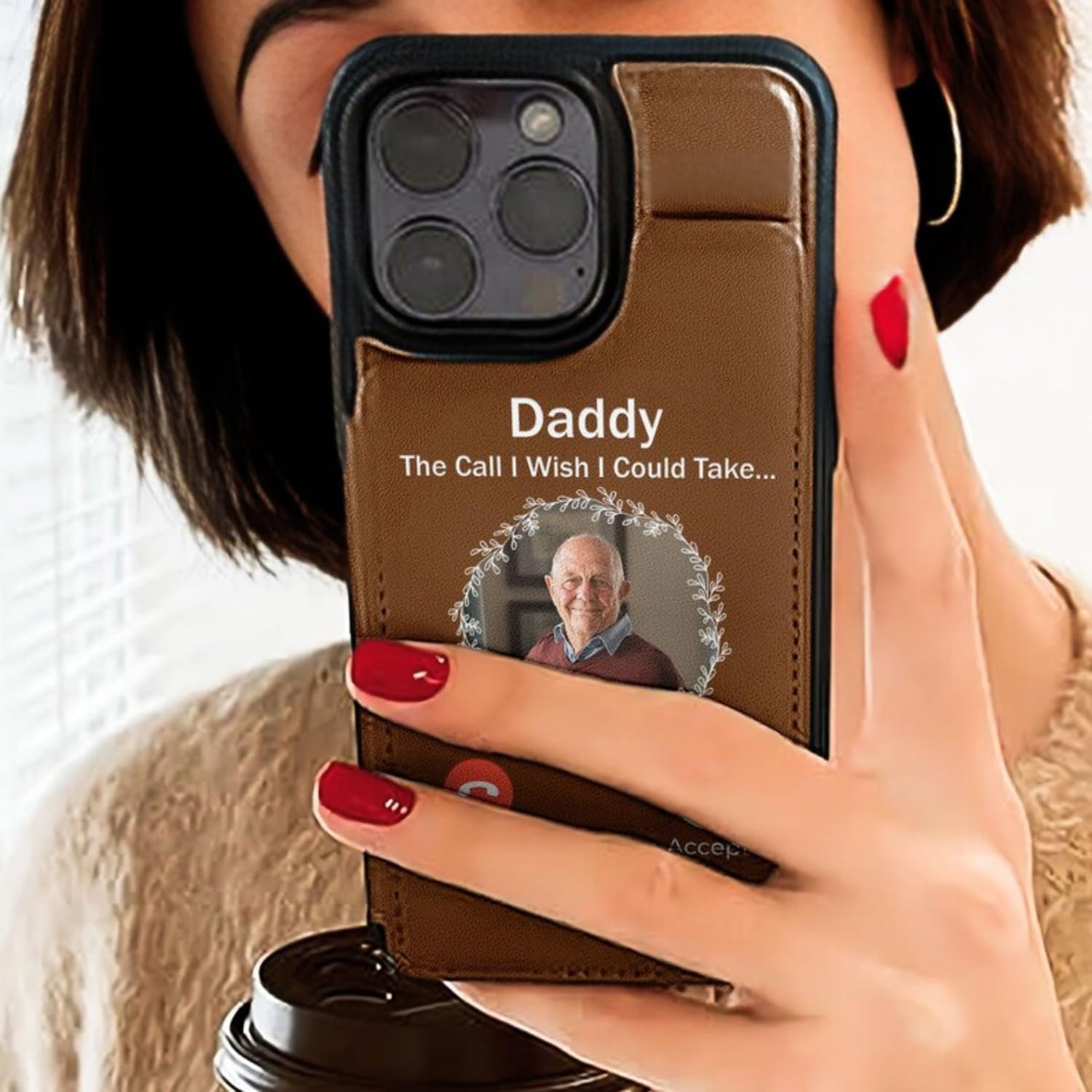 The Call I Wish I Could Take - Personalized Photo Leather Flip Wallet Phone Case For iPhone 11 12 13 14 15 16 Pro Max Wallet Case with Card Holder, Picture PU Leather Double Magnetic Buttons Flip Case