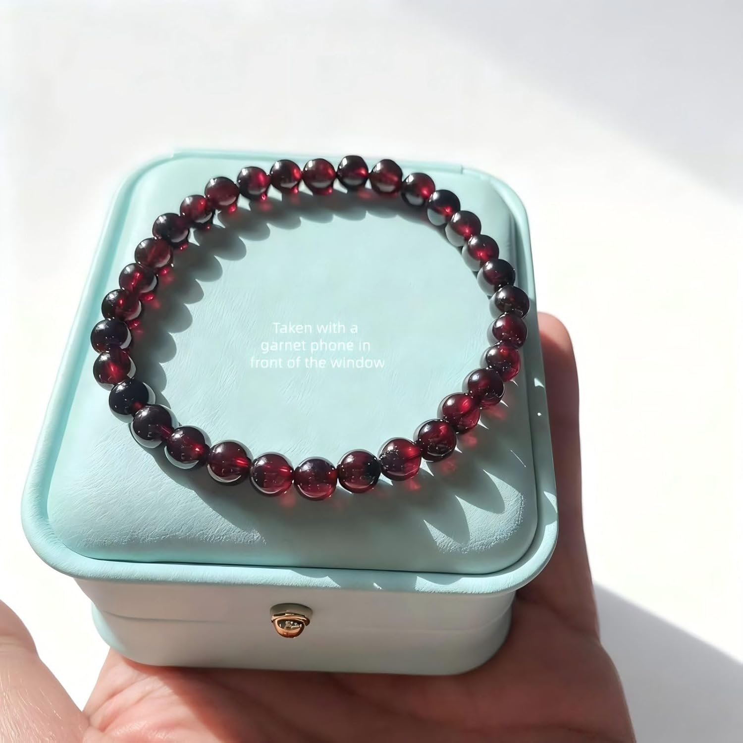 Natural garnet bead bracelet for women - 6mm wine red elastic bracelet, soothing meditation crystal gemstone bracelet - garnet jewelry - Image 5