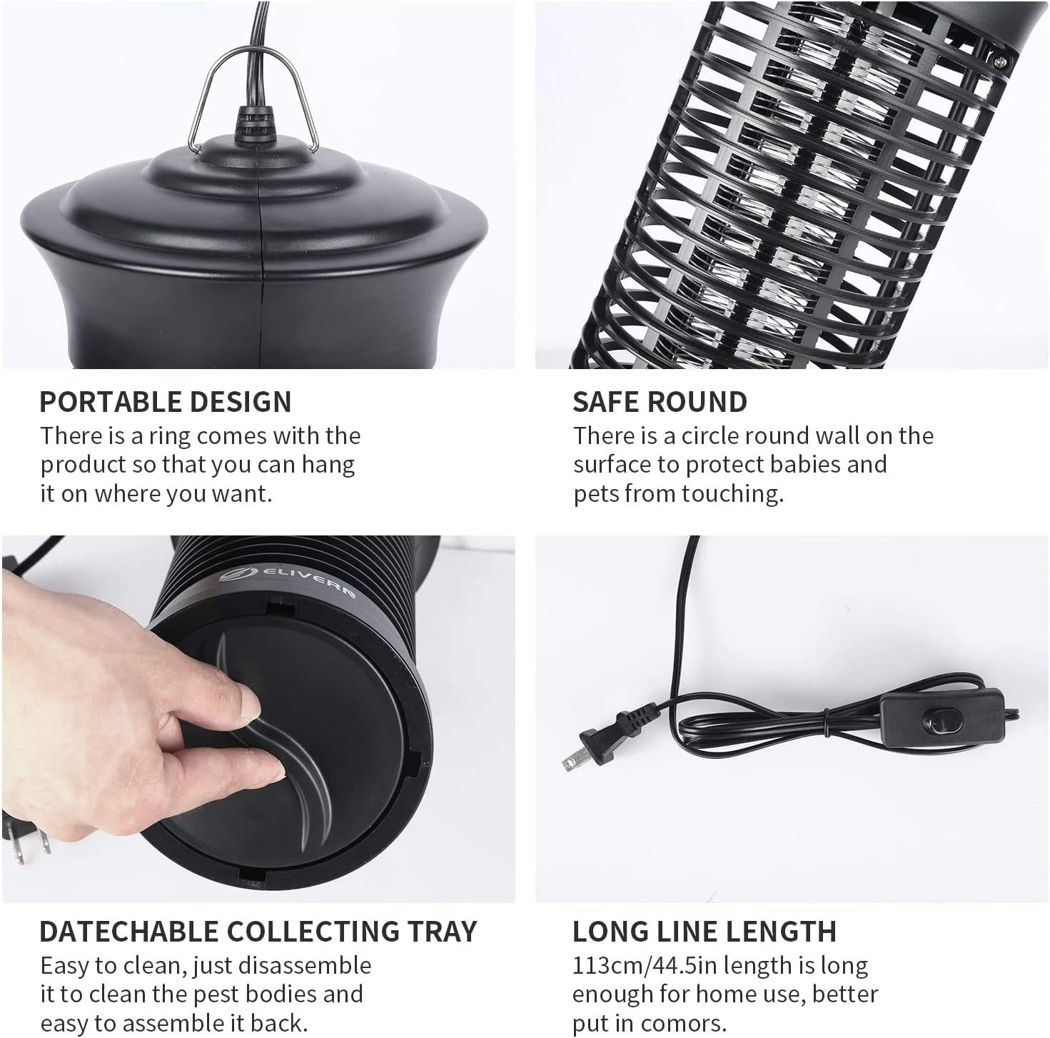 Indoor Bug Zapper with Switch, Electric Mosquito Killer Lamp with UV Light, Portable Standing or Hanging Home Bug Killer for Kitchen and Office