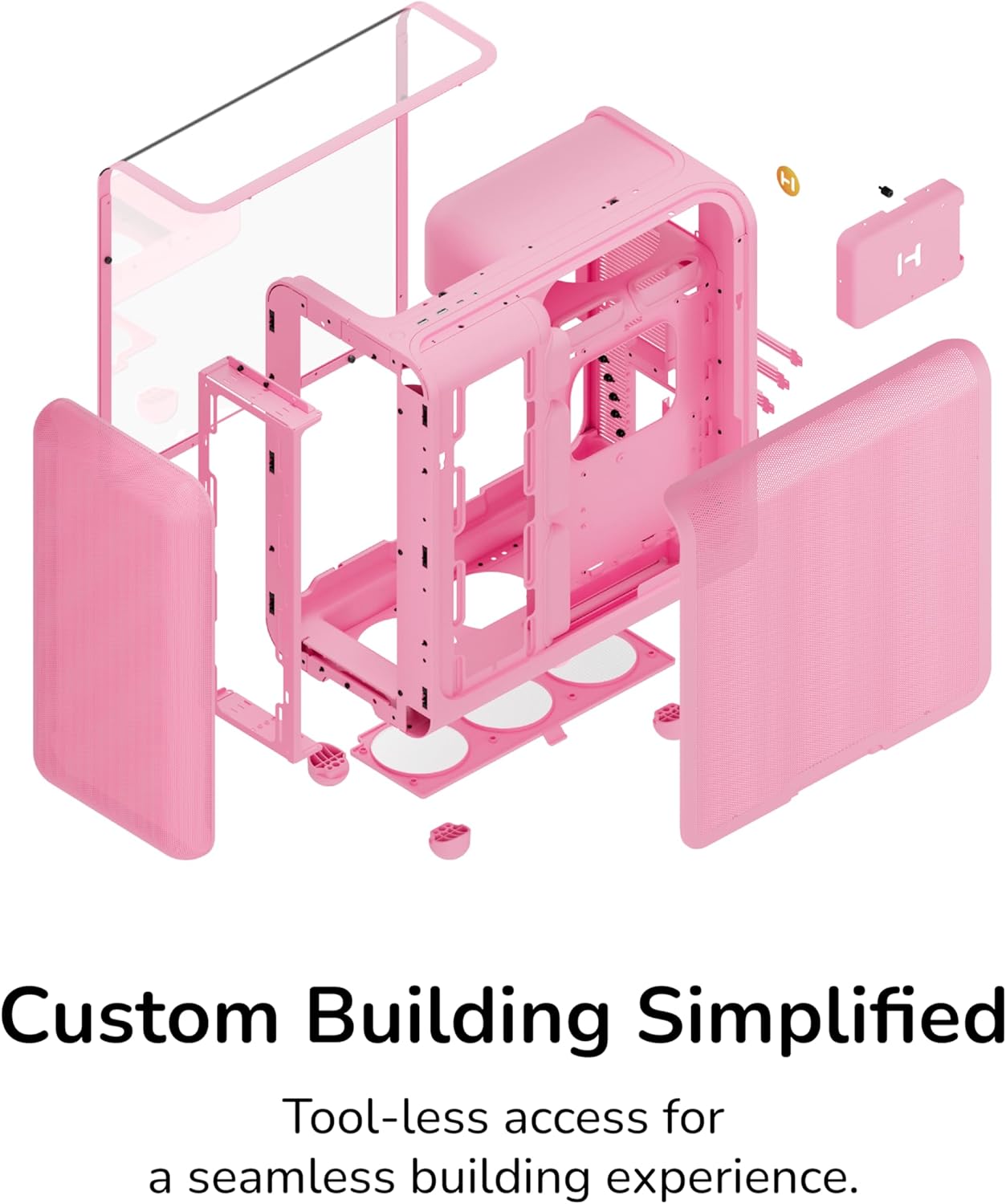HYTE X50 - Modern Performance ATX Mid-Tower Gaming PC Case - Optimized High Airflow Chassis - Thick, Curved, Laminated Acoustic Glass - Micro Mesh Panel w Sturdy Stamped Steel - Strawberry Milk (Pink)