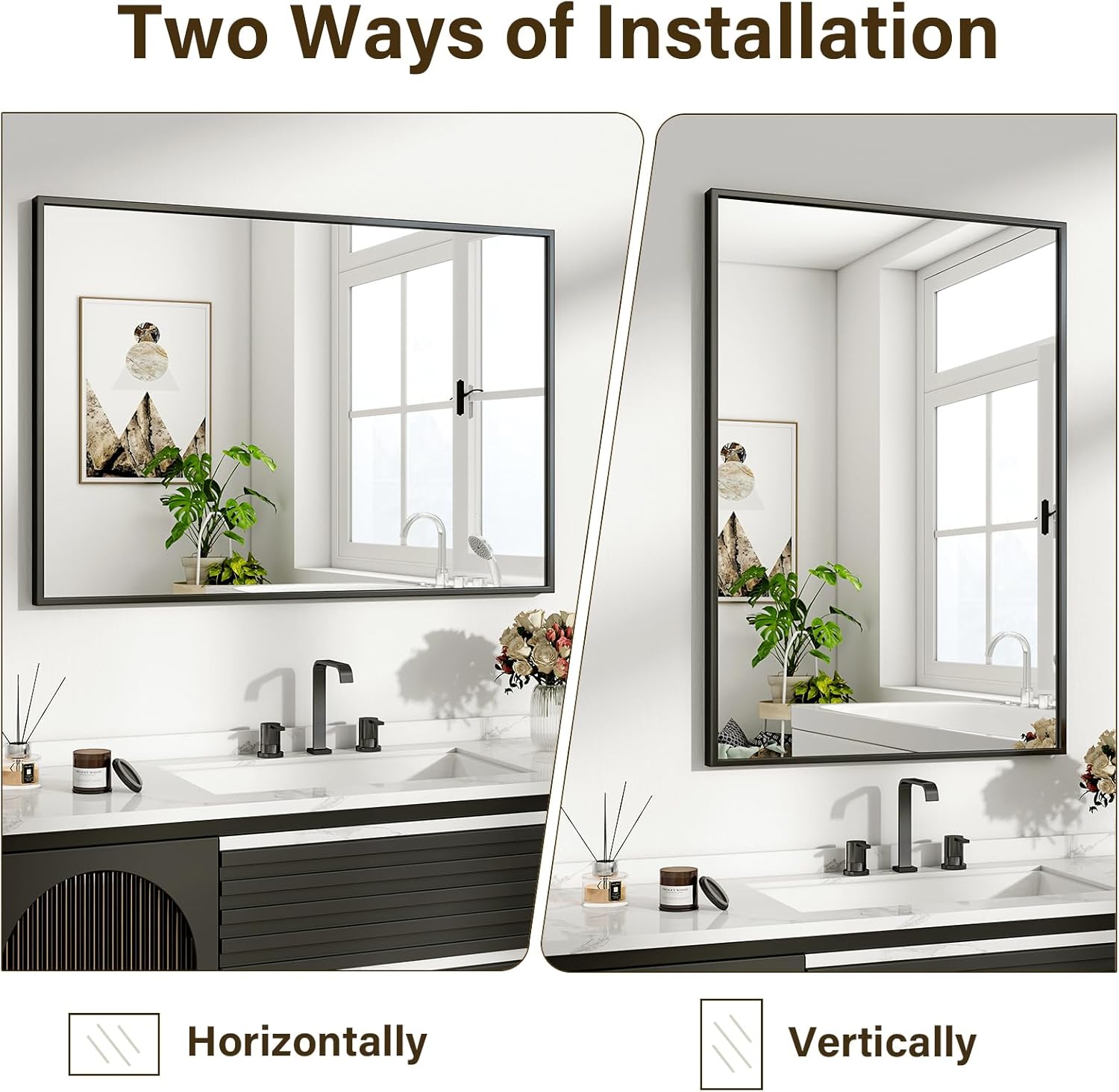 HARRITPURE 38"x26" Rectangular Bathroom Mirror Vanity Wall Mirrors Aluminium Alloy Frame Wall-Mounted for Over Sink Entryway Bedroom Living Room Black