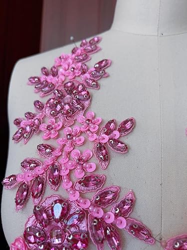 Miniatura 28 de 1 par de accesorios de apliques de encaje con diamantes de imitación, cuentas de vidrio, parches para decoración de vestidos de novia de niña