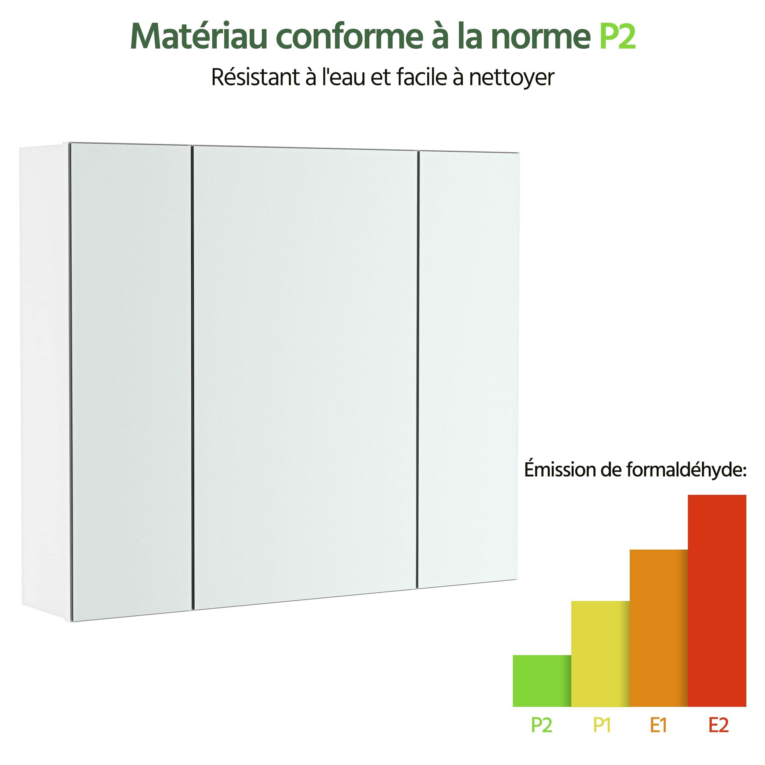 Yaheetech Armoire Murale Salle de Bain, Placard de Rangement Toilettes, avec 3 Portes 3 Miroirs, 2 Niveaux, Étagère Hauteur Réglable 70,5 x 15 x 60,5cm