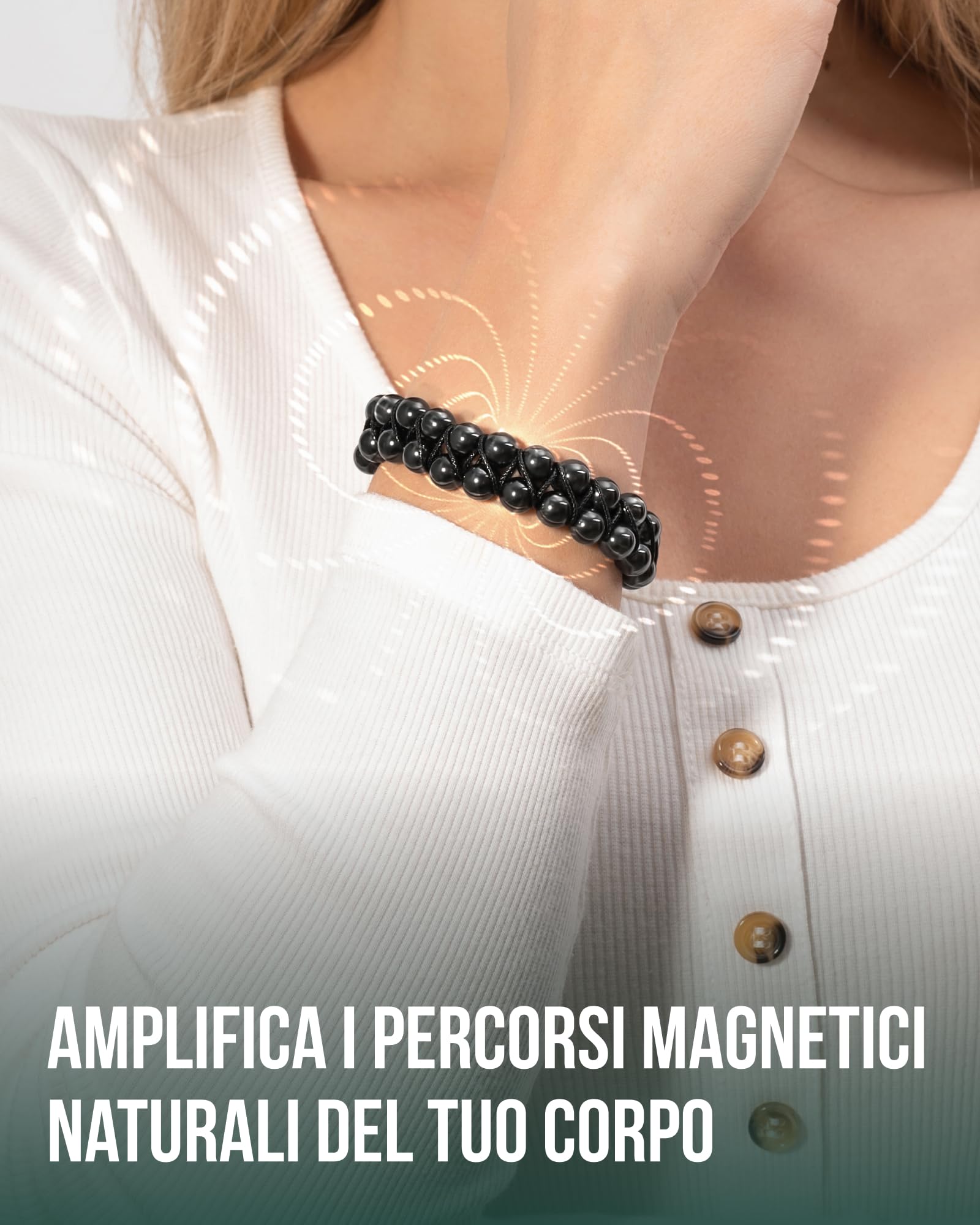 MagnetRX® Bracciale Magneticoin Ematite – Elegante Braccialetto Magnetico Regolabile – Realizzato a Mano (Double Strength 8mm)